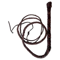 Antique Hand Woven Leather Western Whip