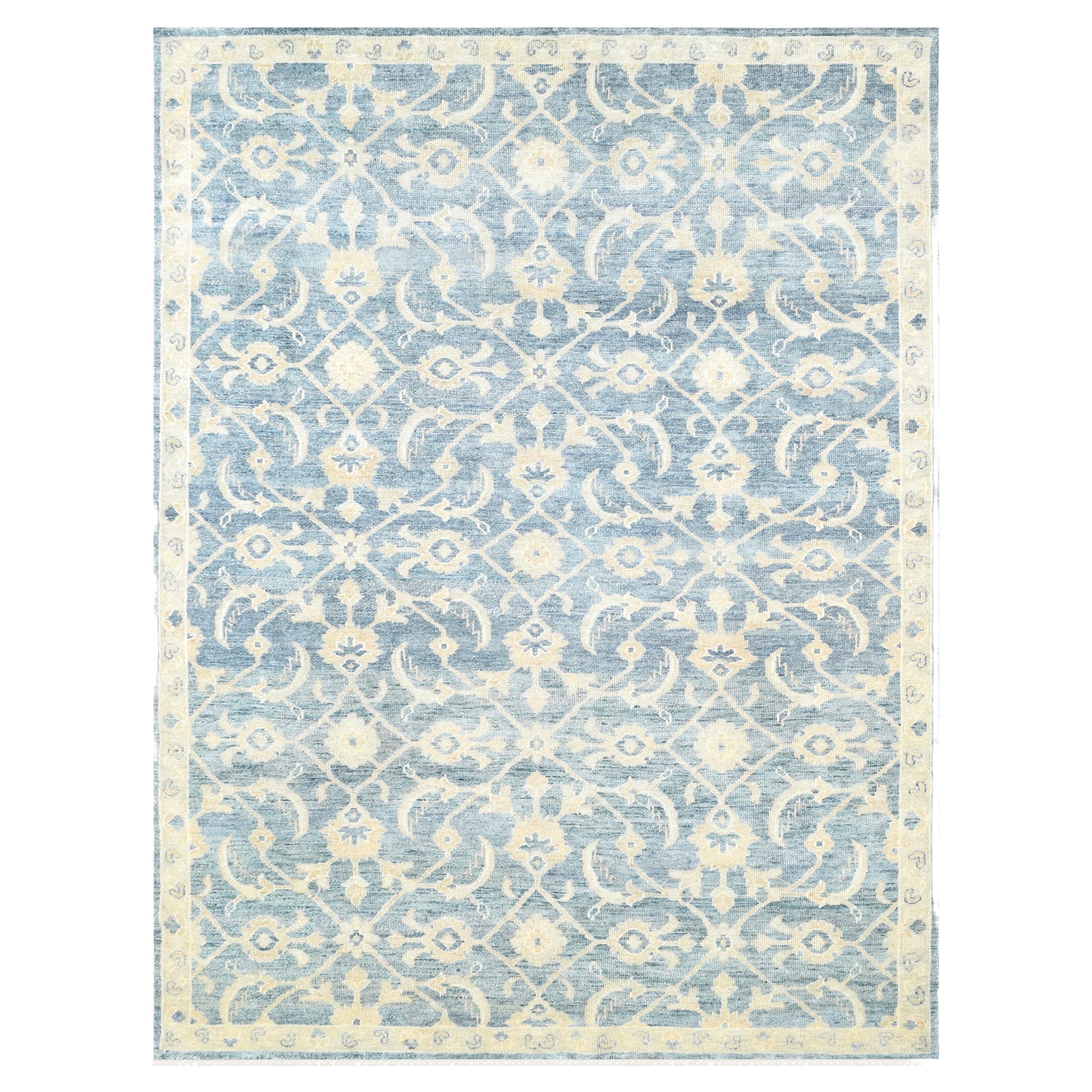 Hand Woven Luxury Blue / Beige Area Rug For Sale