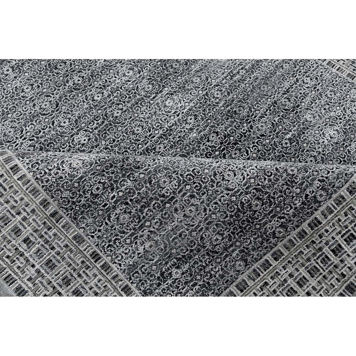 Handgewebter luxuriöser Holzkohle-/Silber-Teppich 6''x9'' (Handgeknüpft) im Angebot