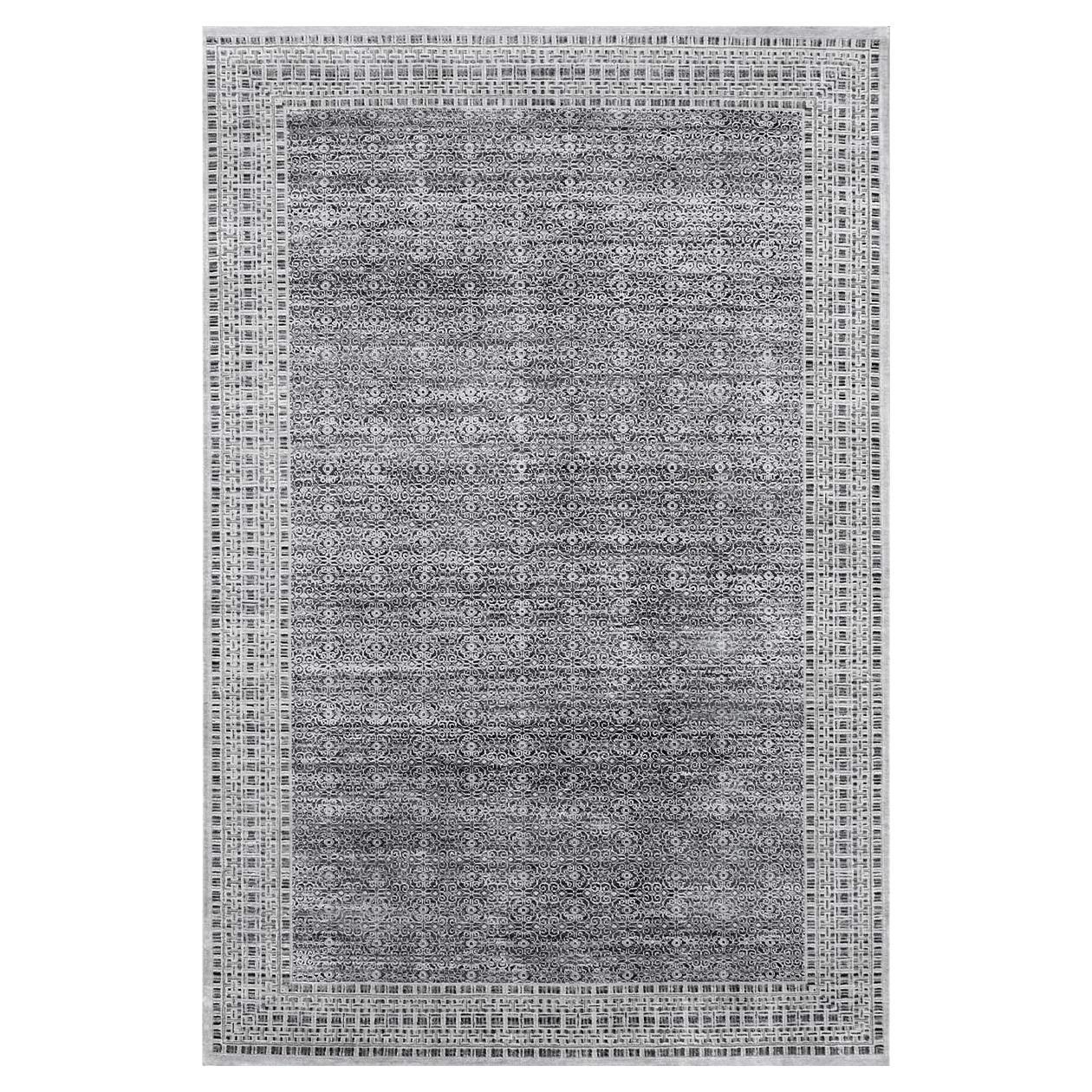 Tapis de luxe tissé à la main au fusain et à l'argent 6''x9''