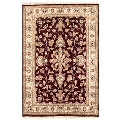 Handgewebter Luxus  Kashan Wein-/ Elfenbeinfarbener Teppich 4''x5''11