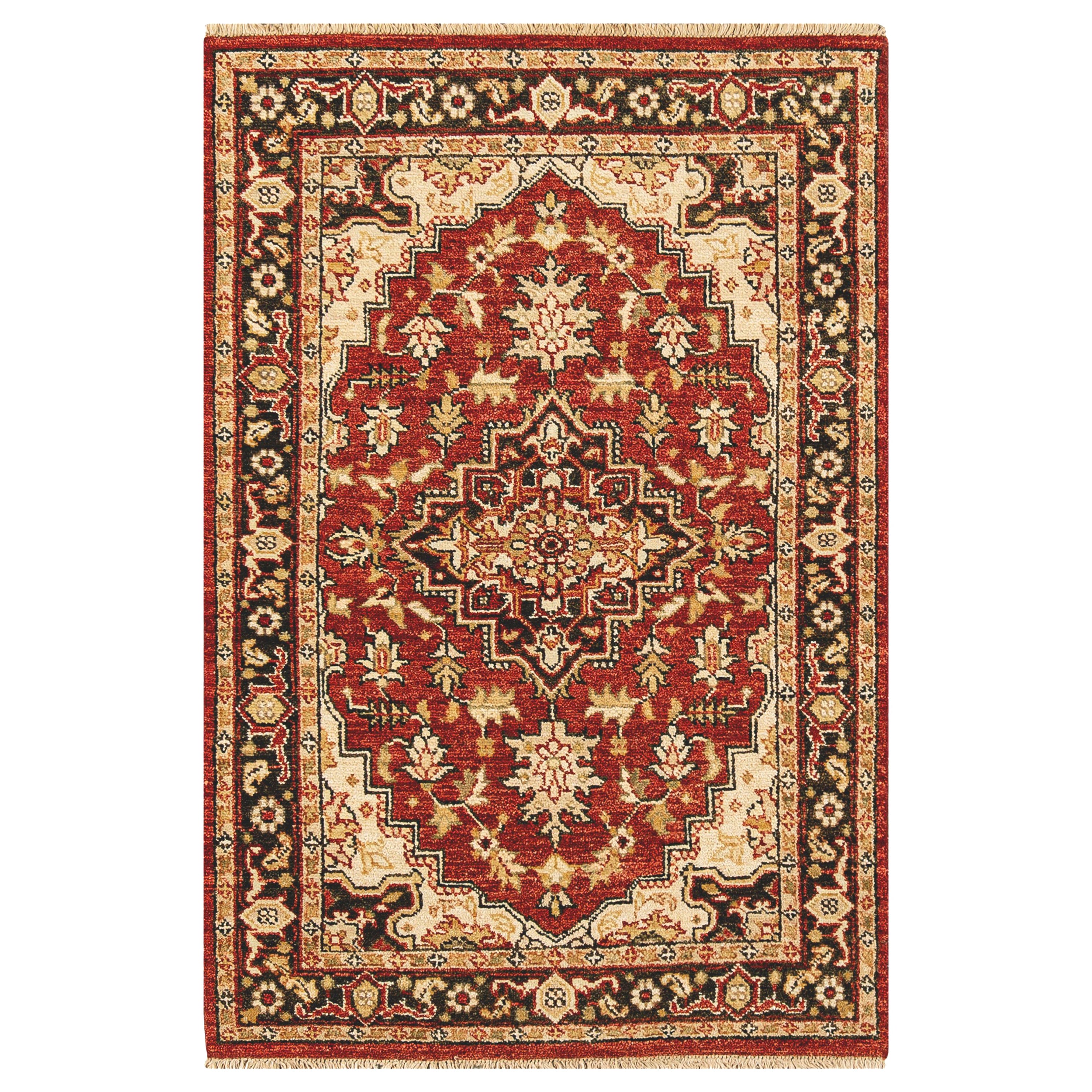 Handgewebter luxuriöser roter / schwarzer Teppich aus Wolle 3''11x5''11 im Angebot