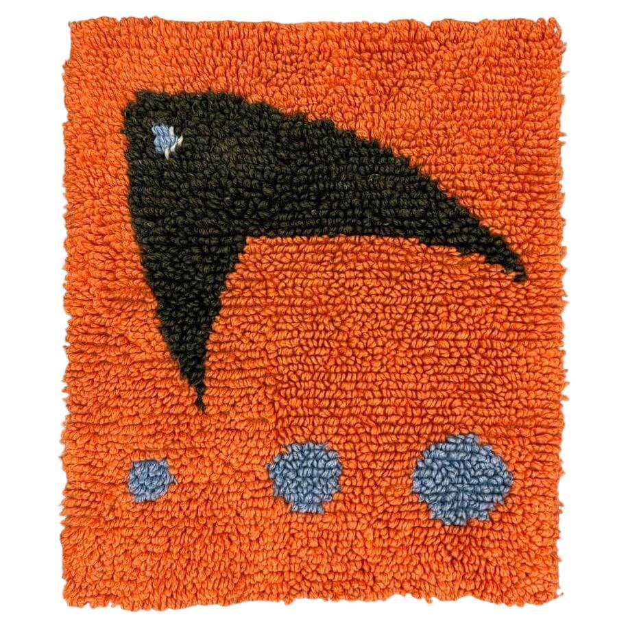 Hand-woven mid-century fish wall carpet  For Sale