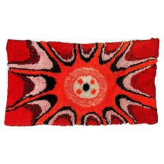 Hand-woven mid-century "orange sun" wall carpet 