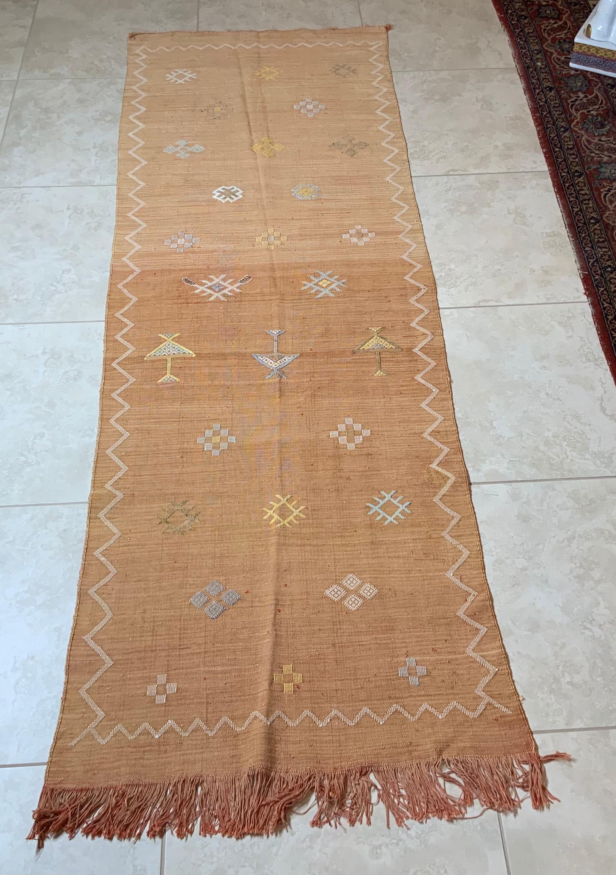 Hand Woven Moroccan Cactus Silk Style Flat-Weave Kilim Runner 6