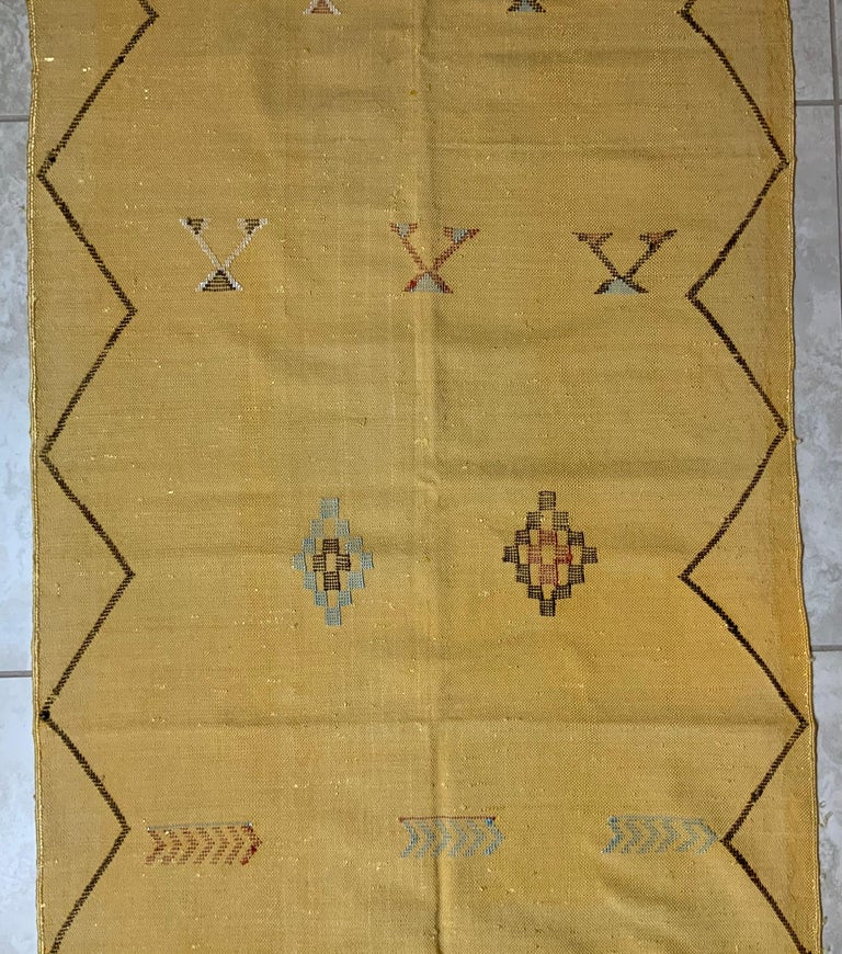 Hand Woven Moroccan Cactus Style Silk FlatWeave Kilim Runner For Sale at 1stDibs