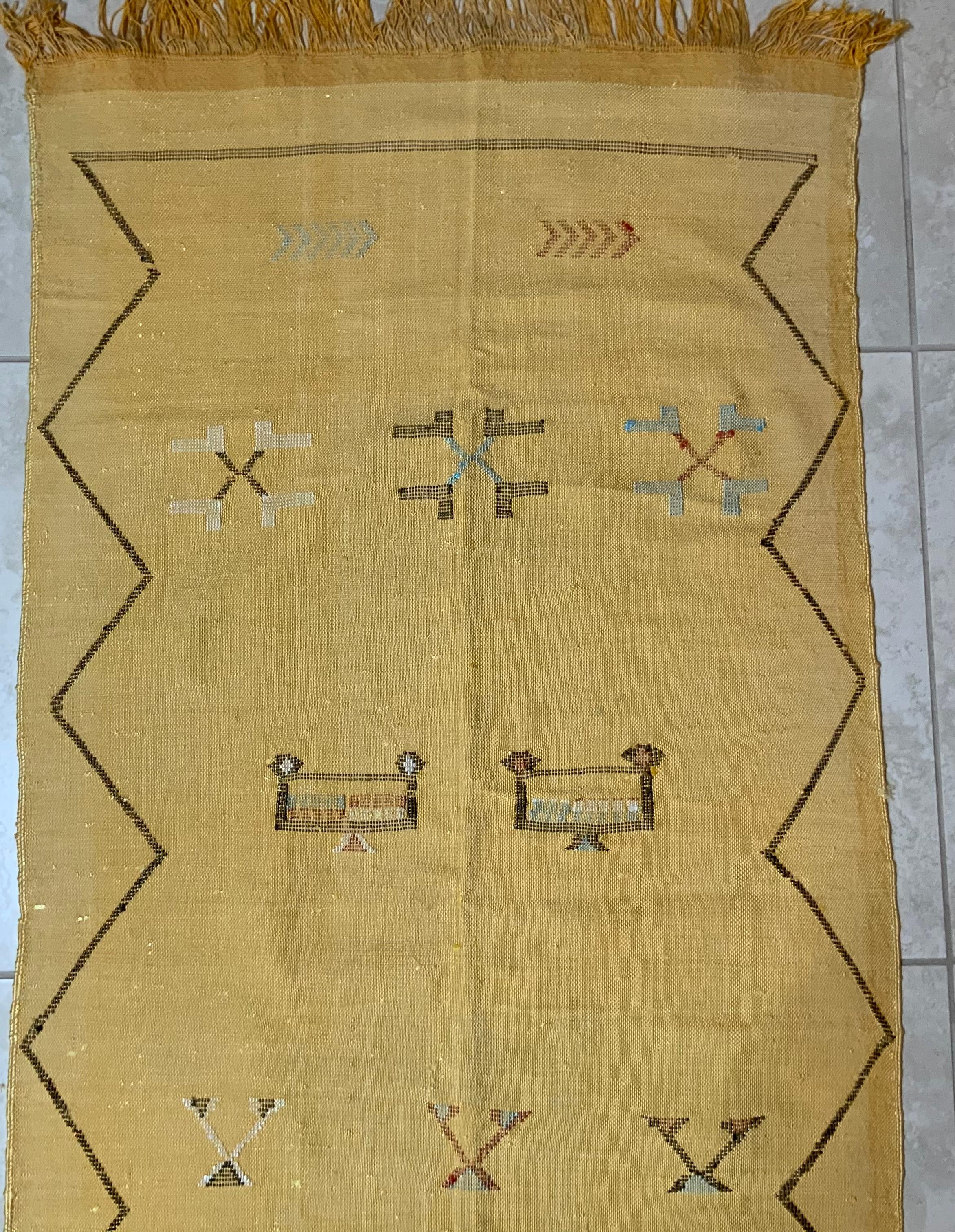 Hand Woven Moroccan Cactus Style Silk Flat-Weave Kilim Runner For Sale 8