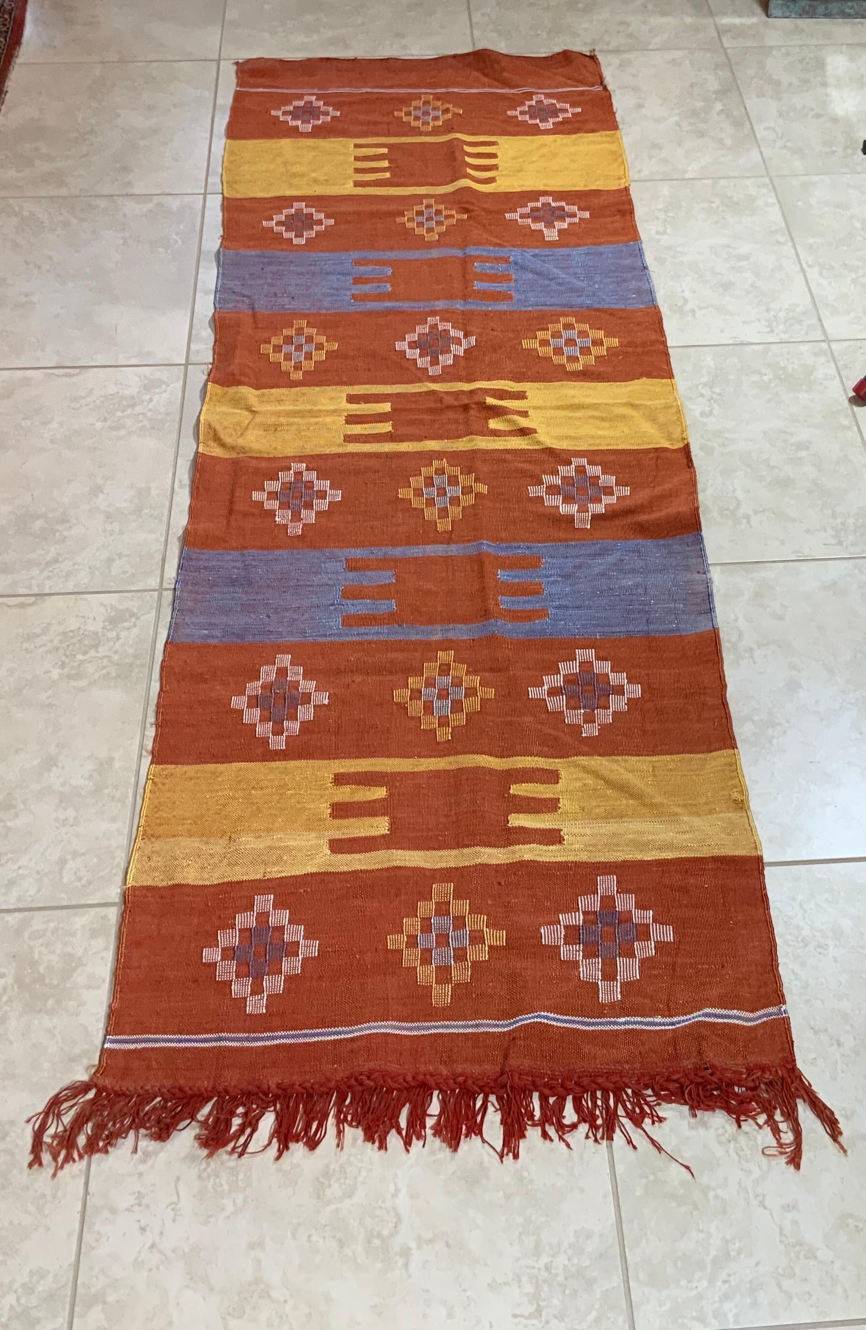 Hand-Woven Hand Woven Moroccan Cactus Silk Style Flat-Weave Kilim Runner For Sale