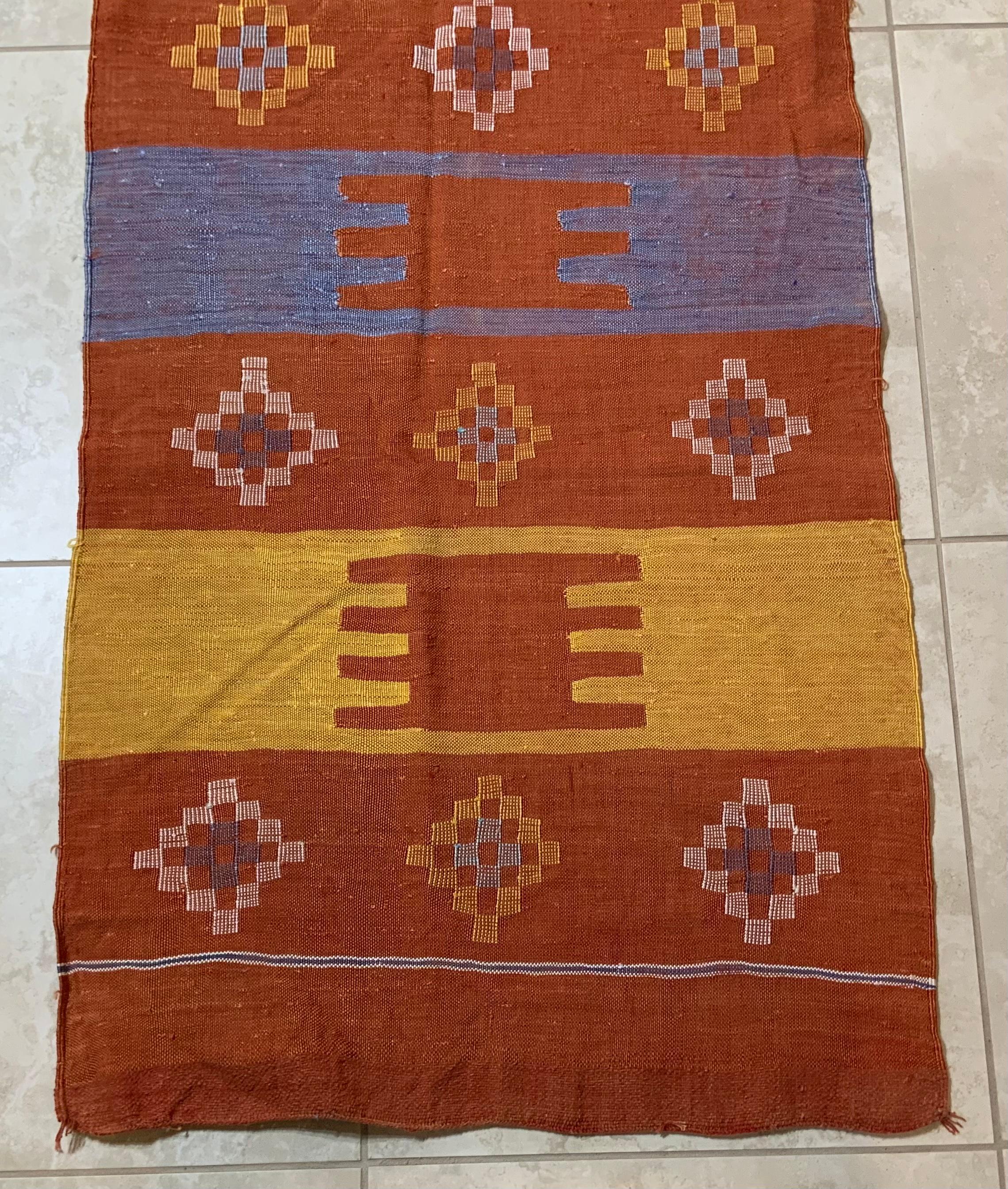 Contemporary Hand Woven Moroccan Cactus Silk Style Flat-Weave Kilim Runner For Sale