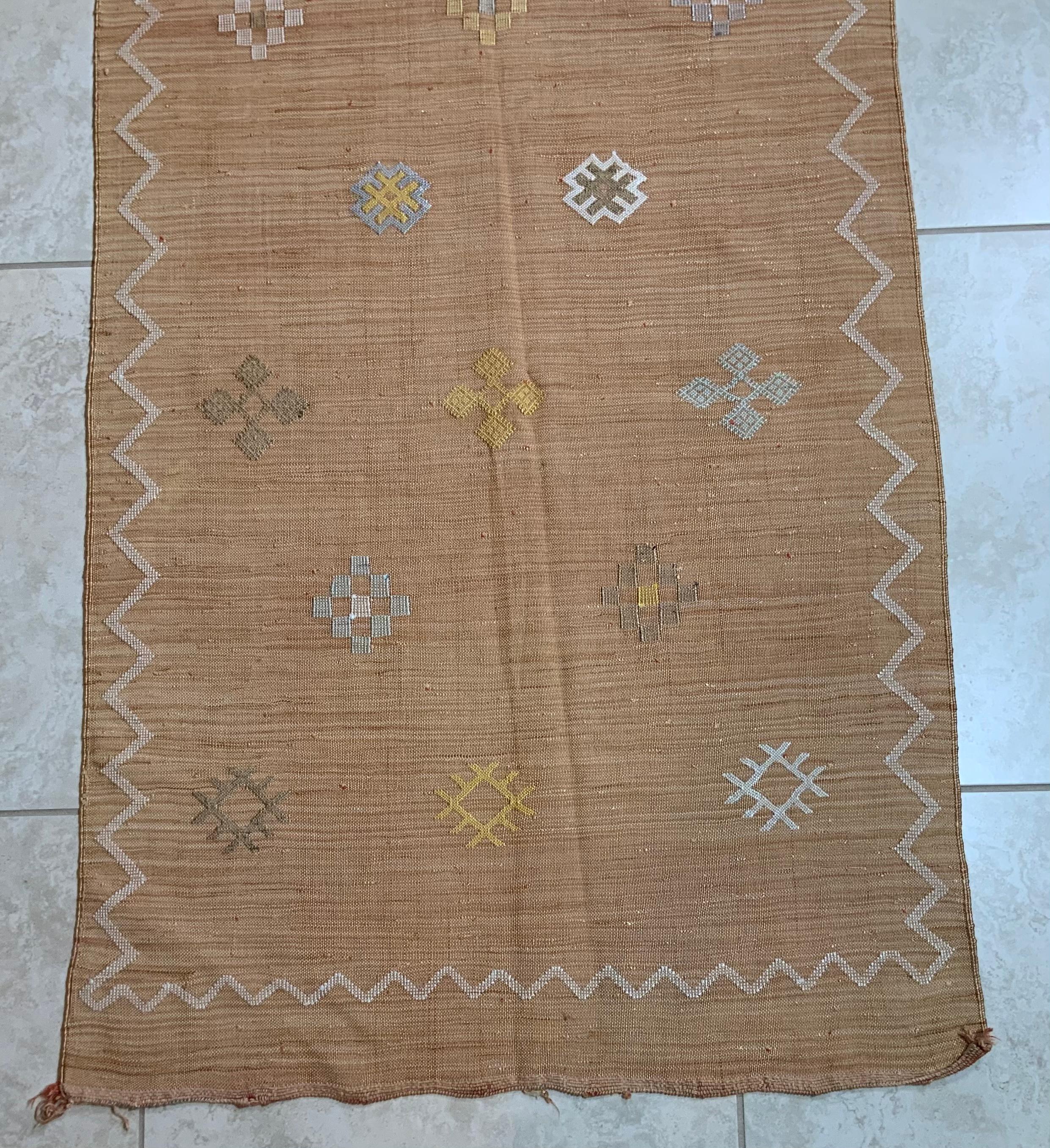 Contemporary Hand Woven Moroccan Cactus Silk Style Flat-Weave Kilim Runner