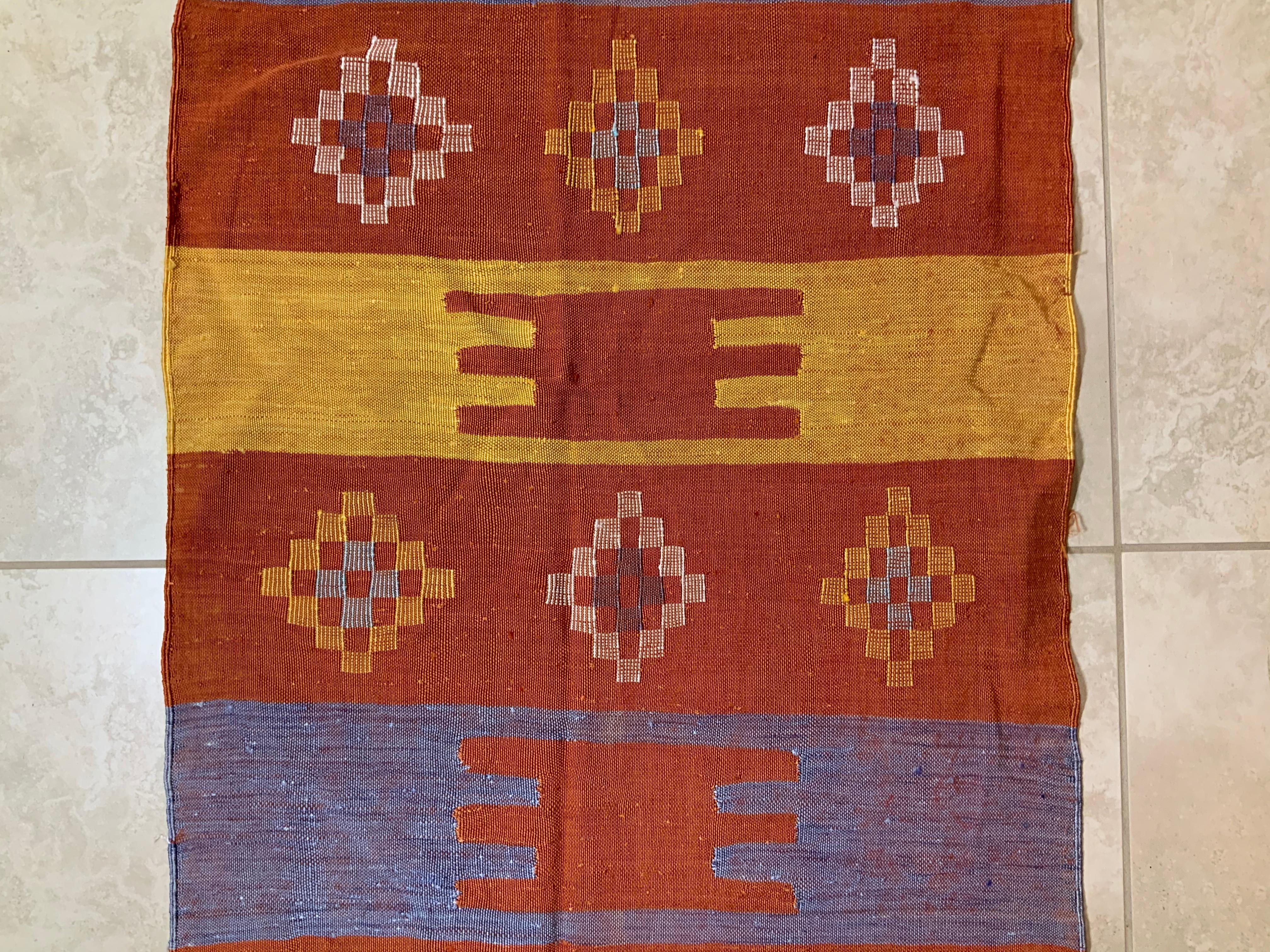 Hand Woven Moroccan Cactus Silk Style Flat-Weave Kilim Runner For Sale 2