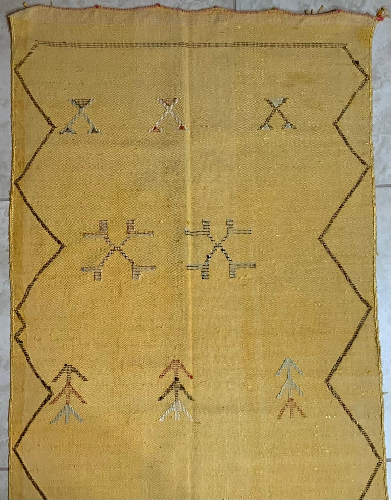 Hand Woven Moroccan Cactus Style Silk FlatWeave Kilim Runner For Sale at 1stDibs