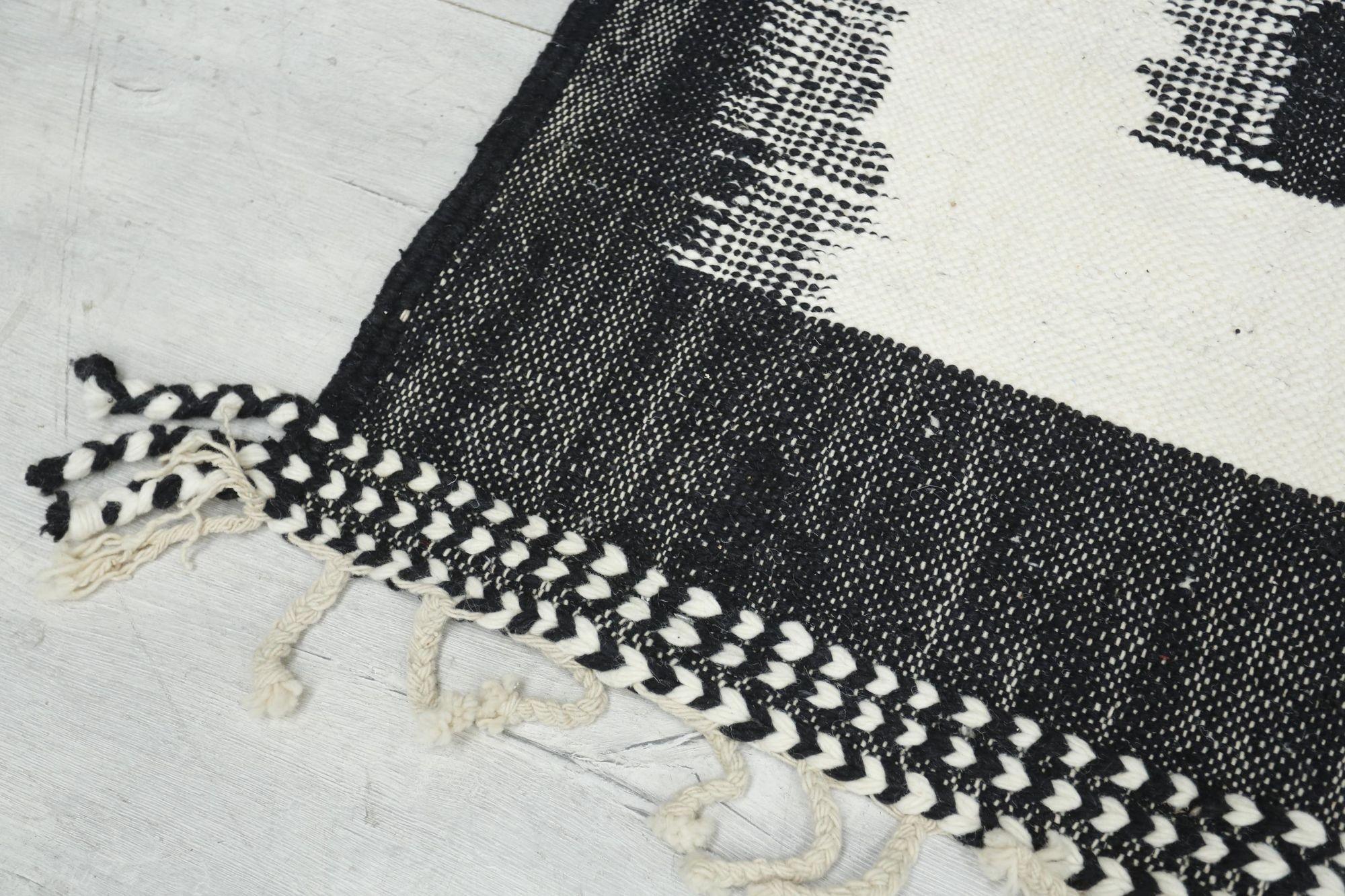 Hand woven Moroccan rug, Black squares In Excellent Condition In Malton, GB