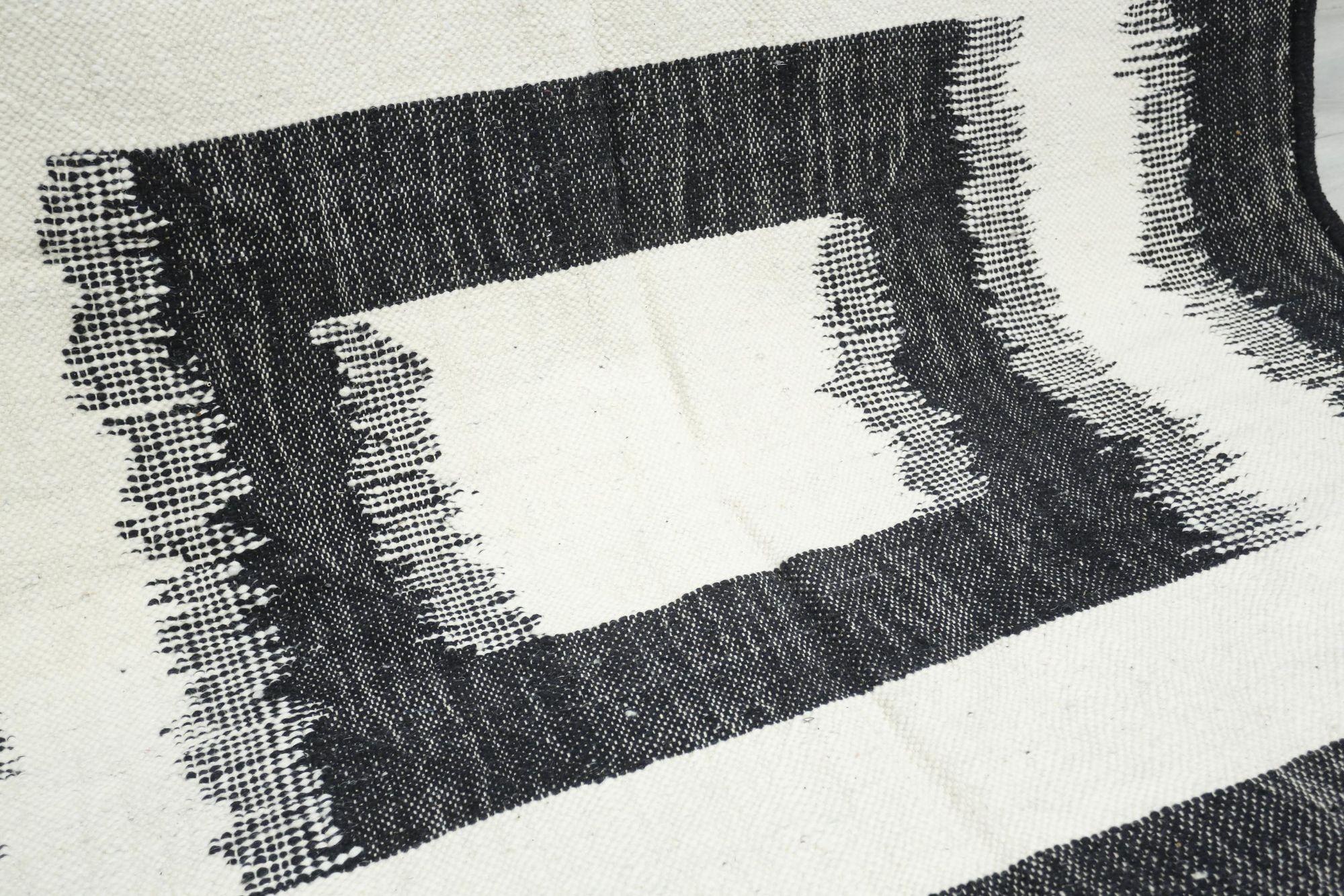 Contemporary Hand woven Moroccan rug, Black squares