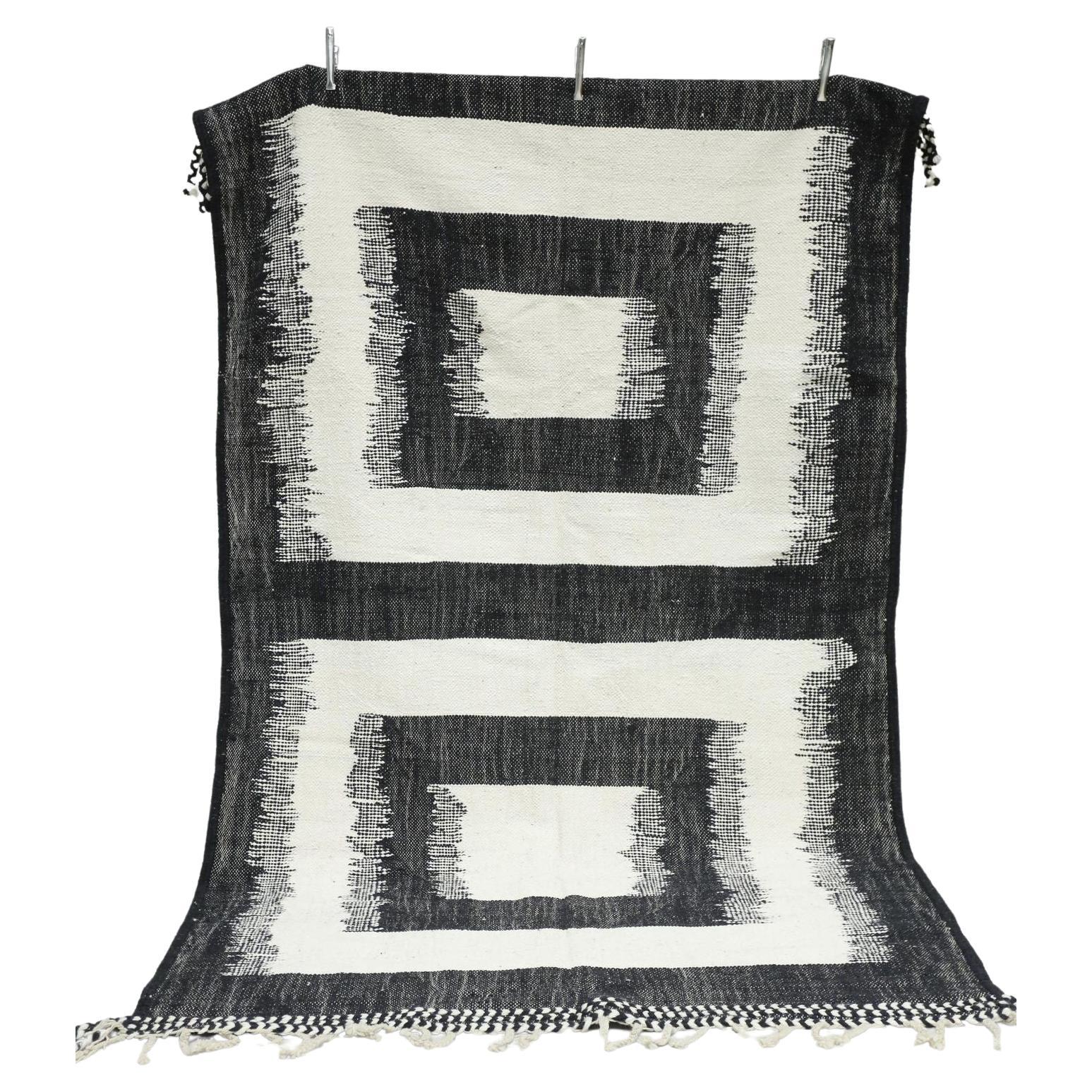 Hand woven Moroccan rug, Black squares