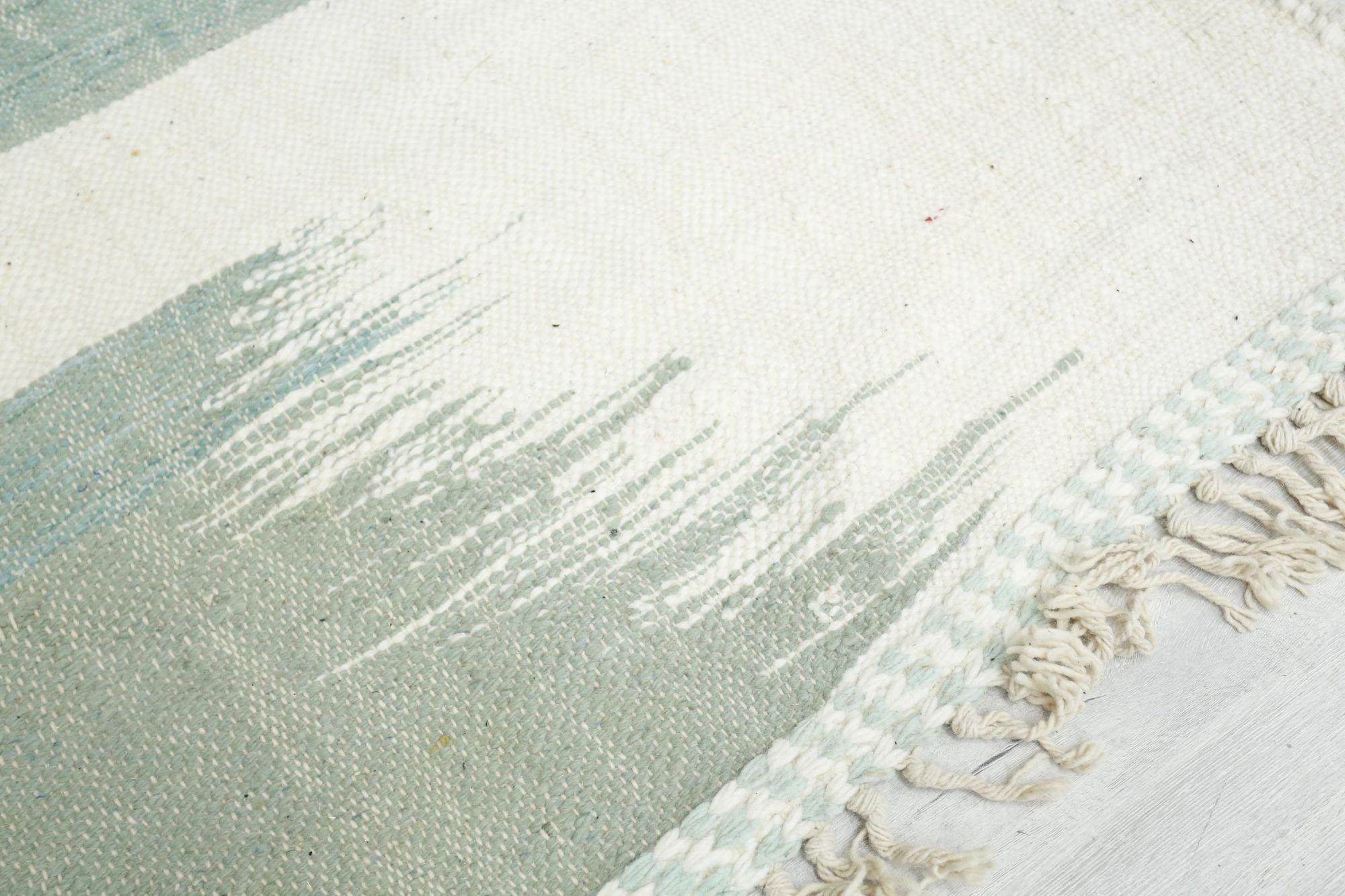 Wool Hand Woven Moroccan Rug, Mint Green