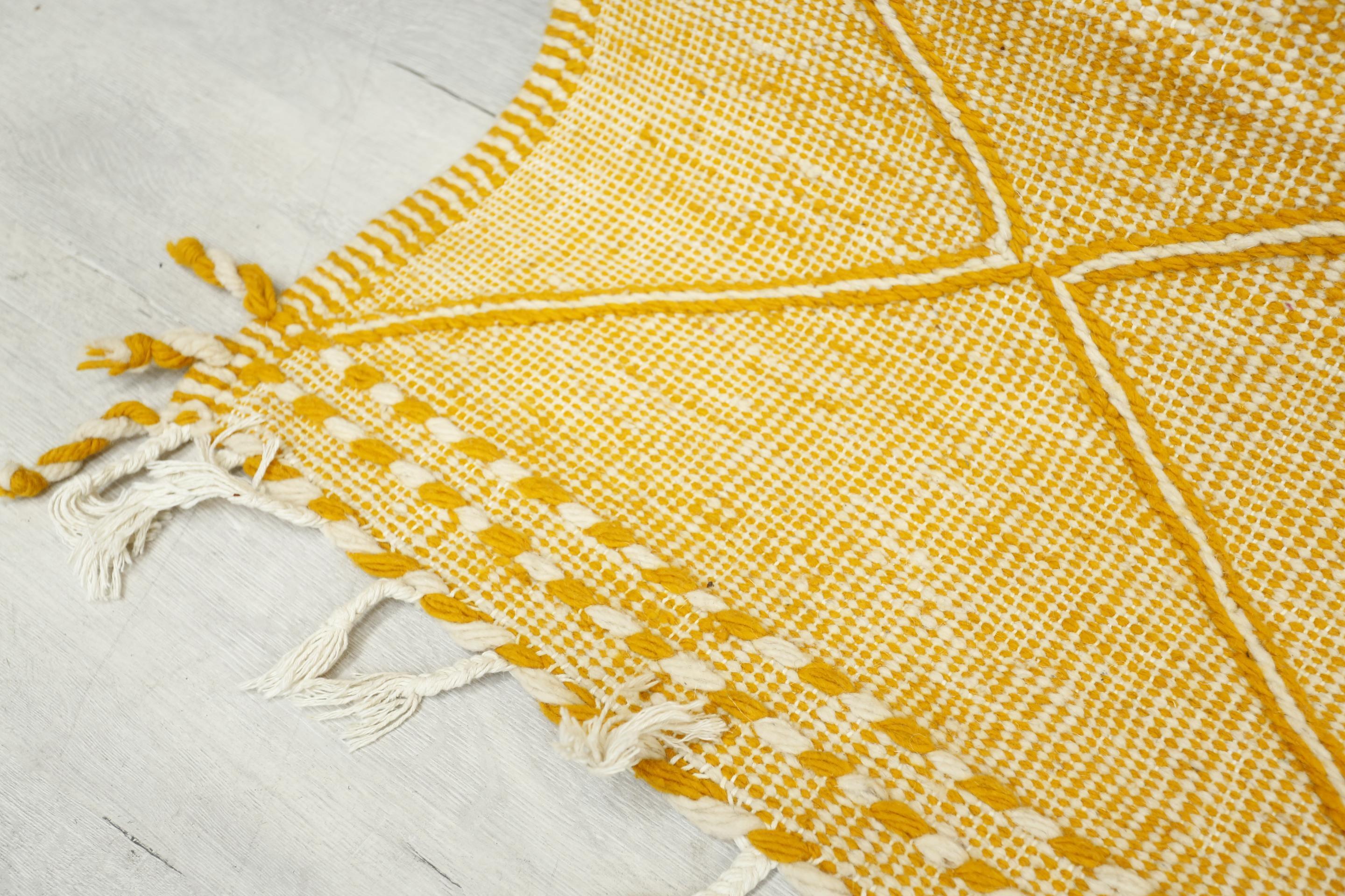Contemporary Hand Woven Moroccan Rug, Yellow Diamond For Sale