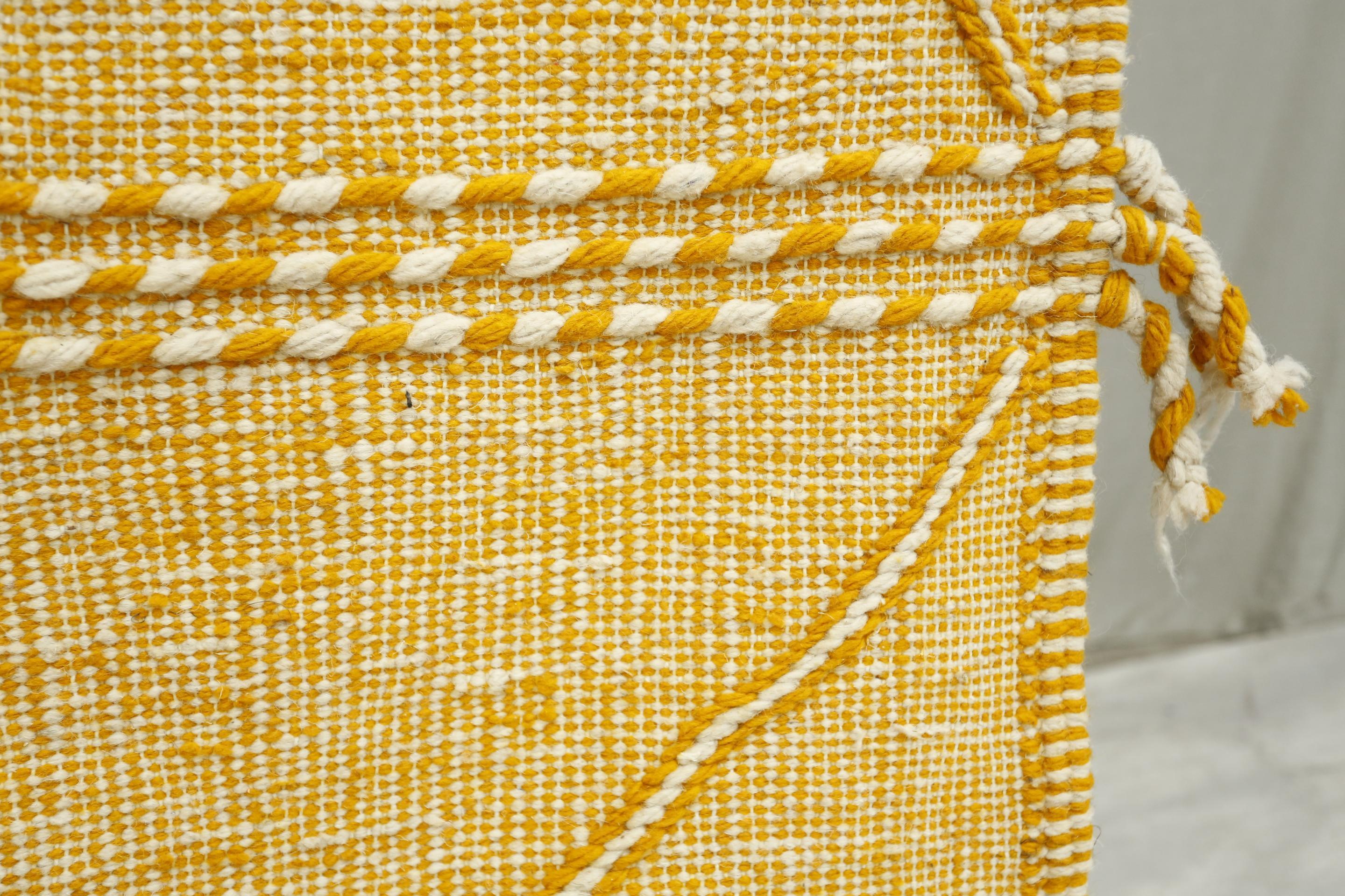 Wool Hand Woven Moroccan Rug, Yellow Diamond For Sale