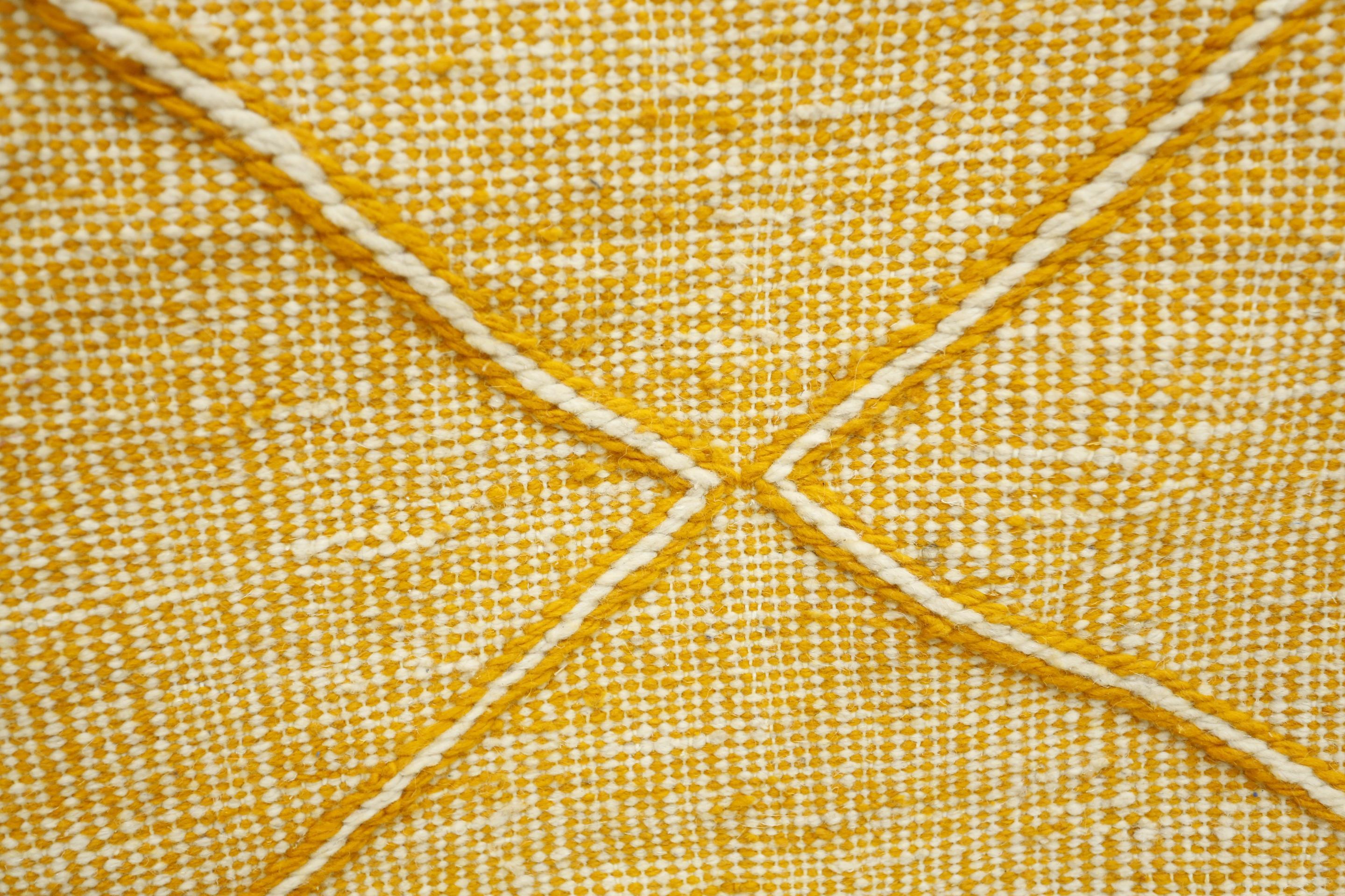 Hand Woven Moroccan Rug, Yellow Diamond For Sale 1