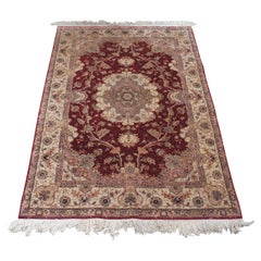Handgewebter Sino Tabriz Geometrischer Medaillon-Teppich aus roter Wolle und Seide 4 x 6'