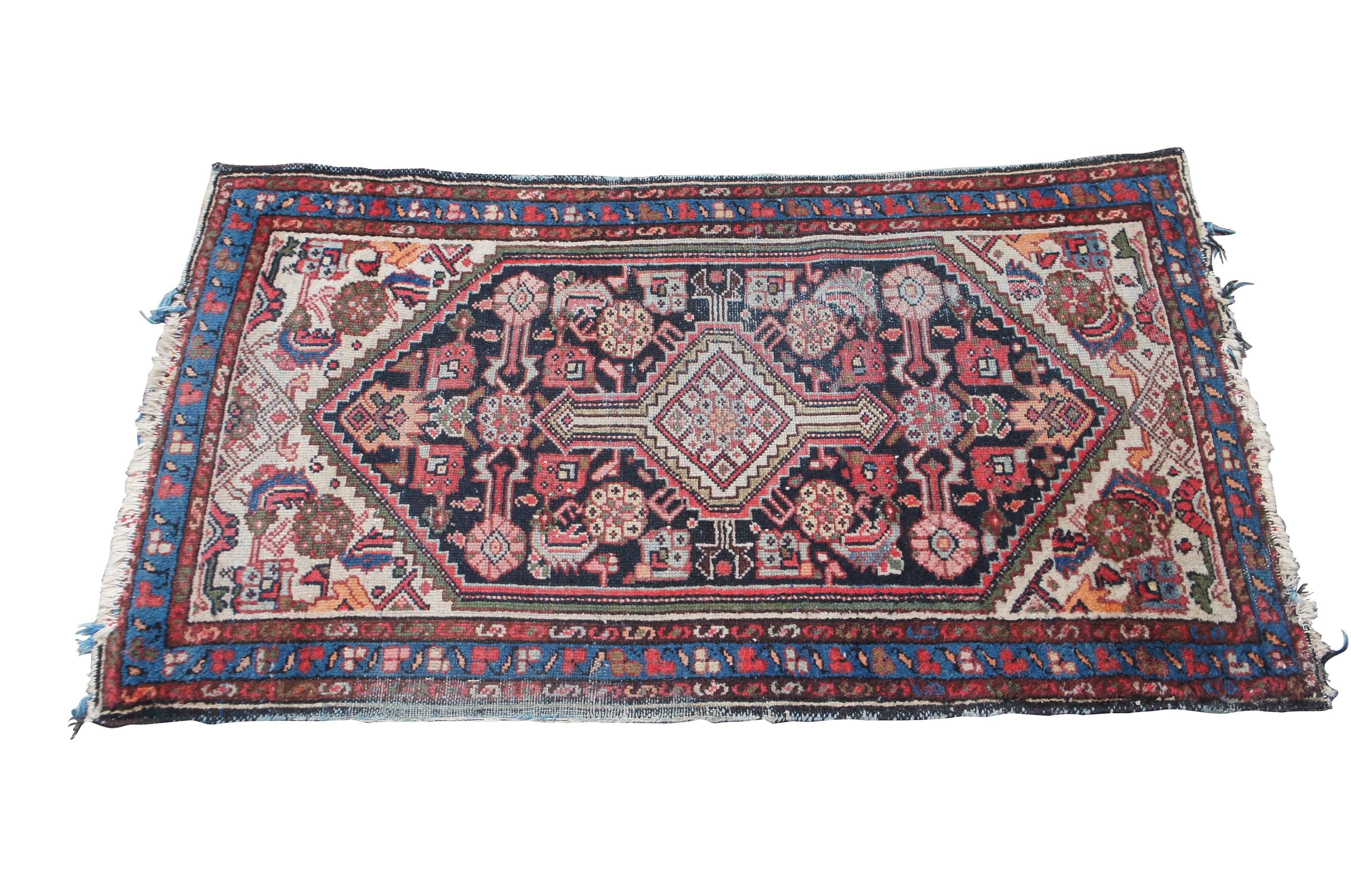 Islamic Hand Woven Persian Kurdish Geometric Red & Blue Wool Area Rug Prayer Mat 3 x 4' For Sale