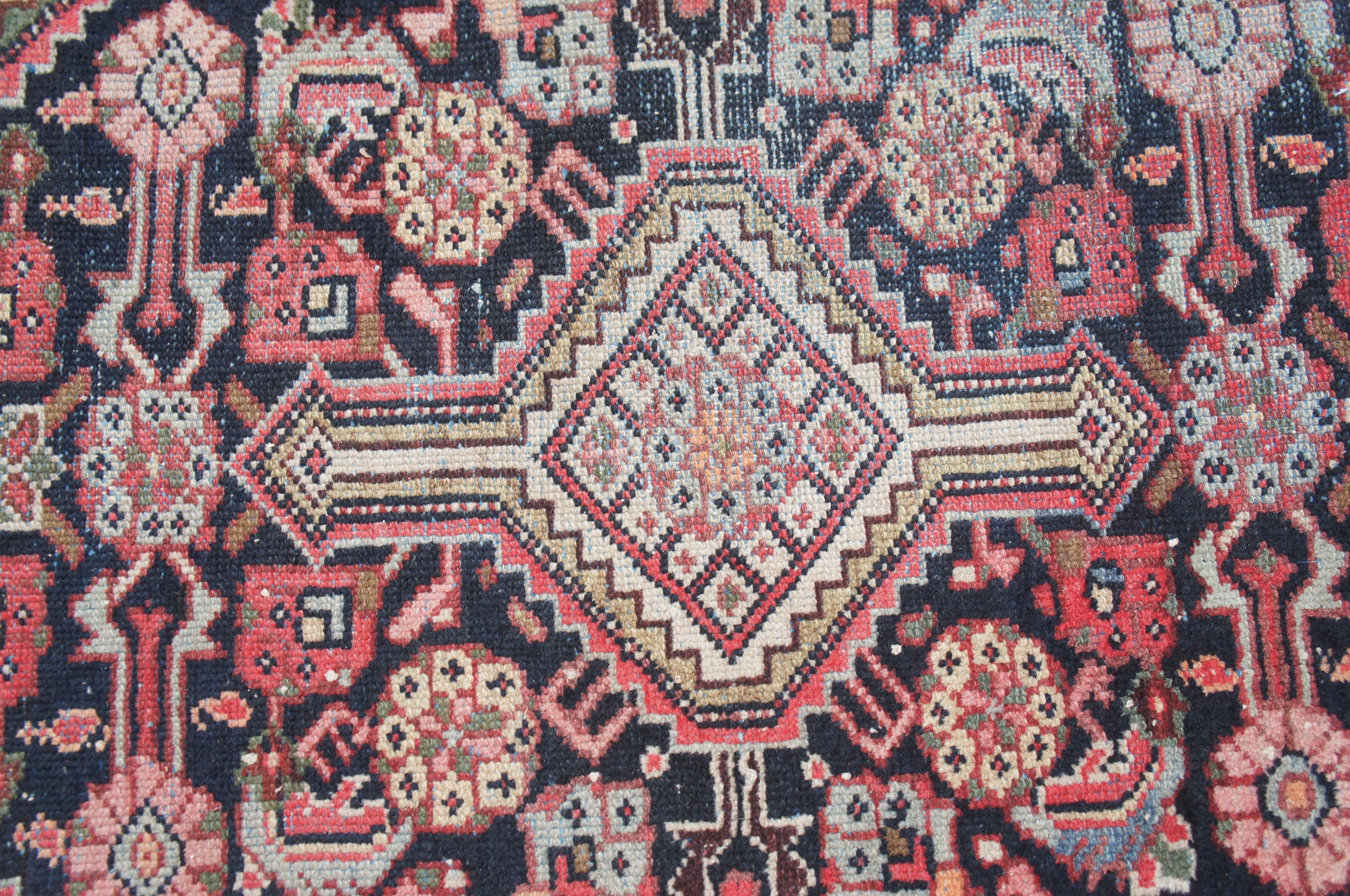 20th Century Hand Woven Persian Kurdish Geometric Red & Blue Wool Area Rug Prayer Mat 3 x 4' For Sale