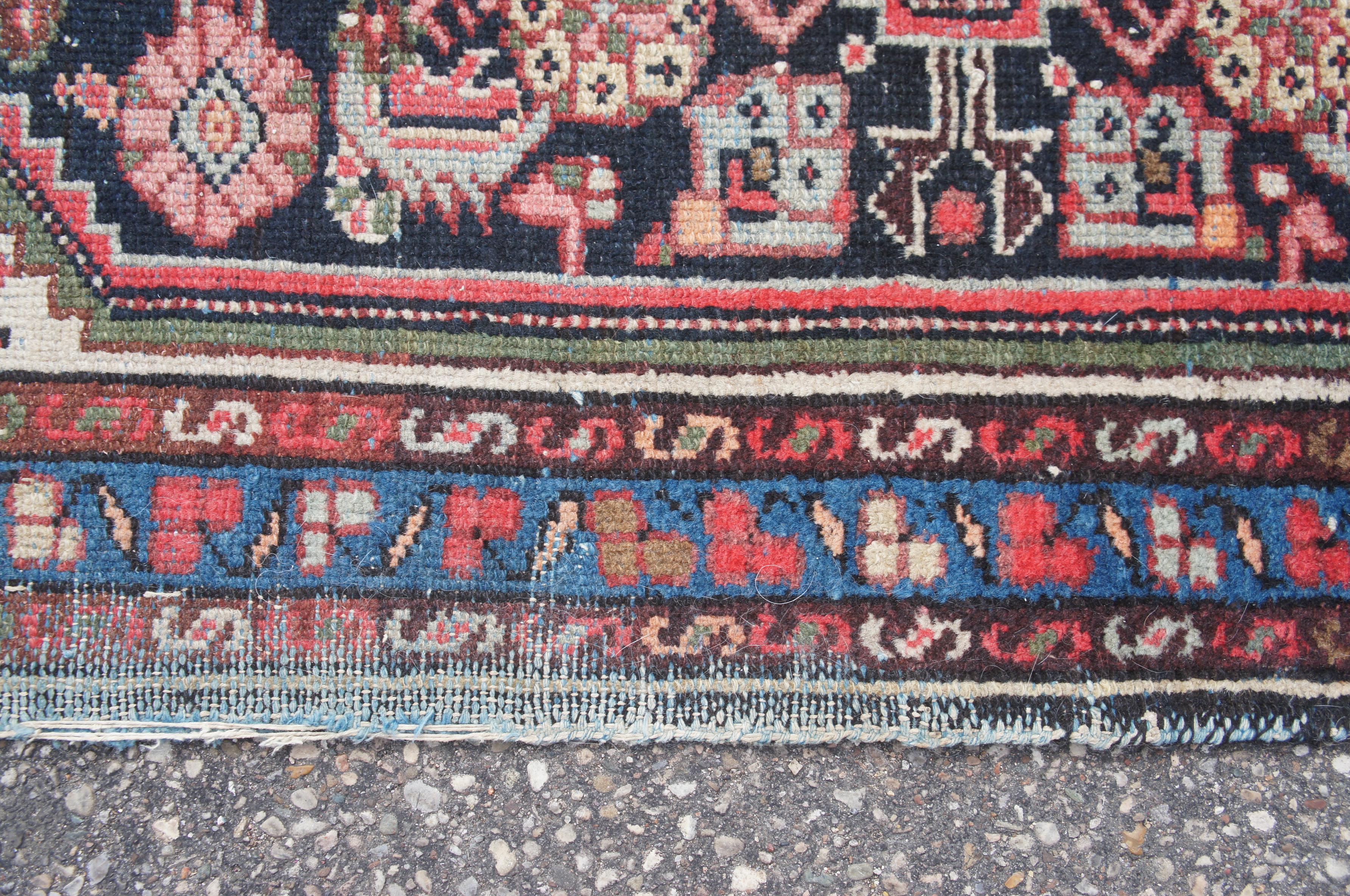 Hand Woven Persian Kurdish Geometric Red & Blue Wool Area Rug Prayer Mat 3 x 4' For Sale 1