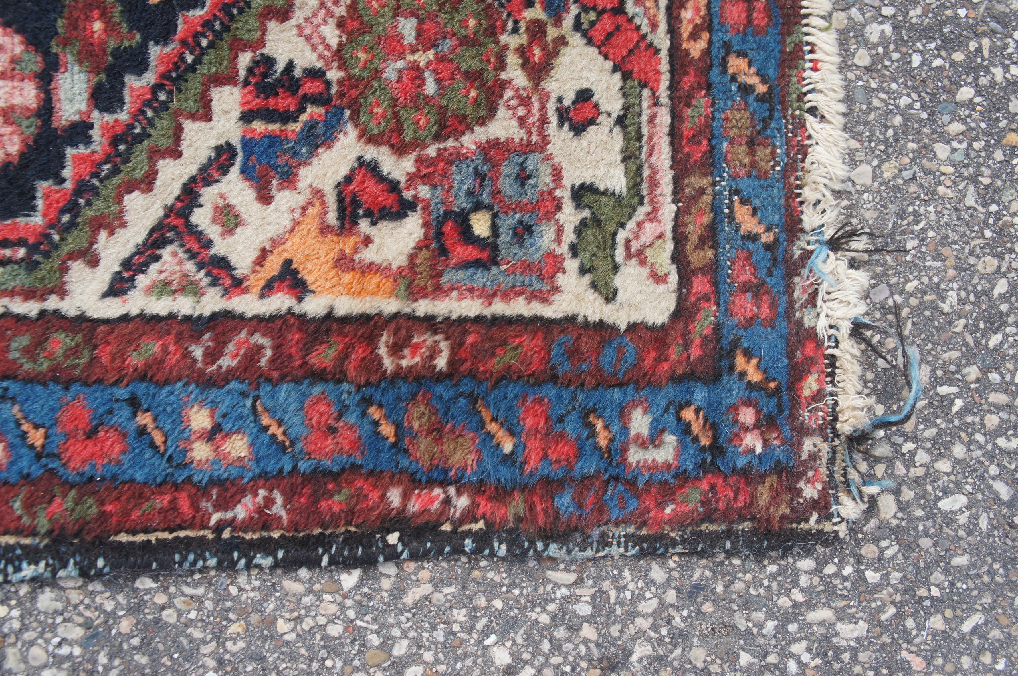 Hand Woven Persian Kurdish Geometric Red & Blue Wool Area Rug Prayer Mat 3 x 4' For Sale 2