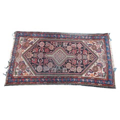 Hand Woven Persian Kurdish Geometric Red & Blue Wool Area Rug Prayer Mat 3 x 4'