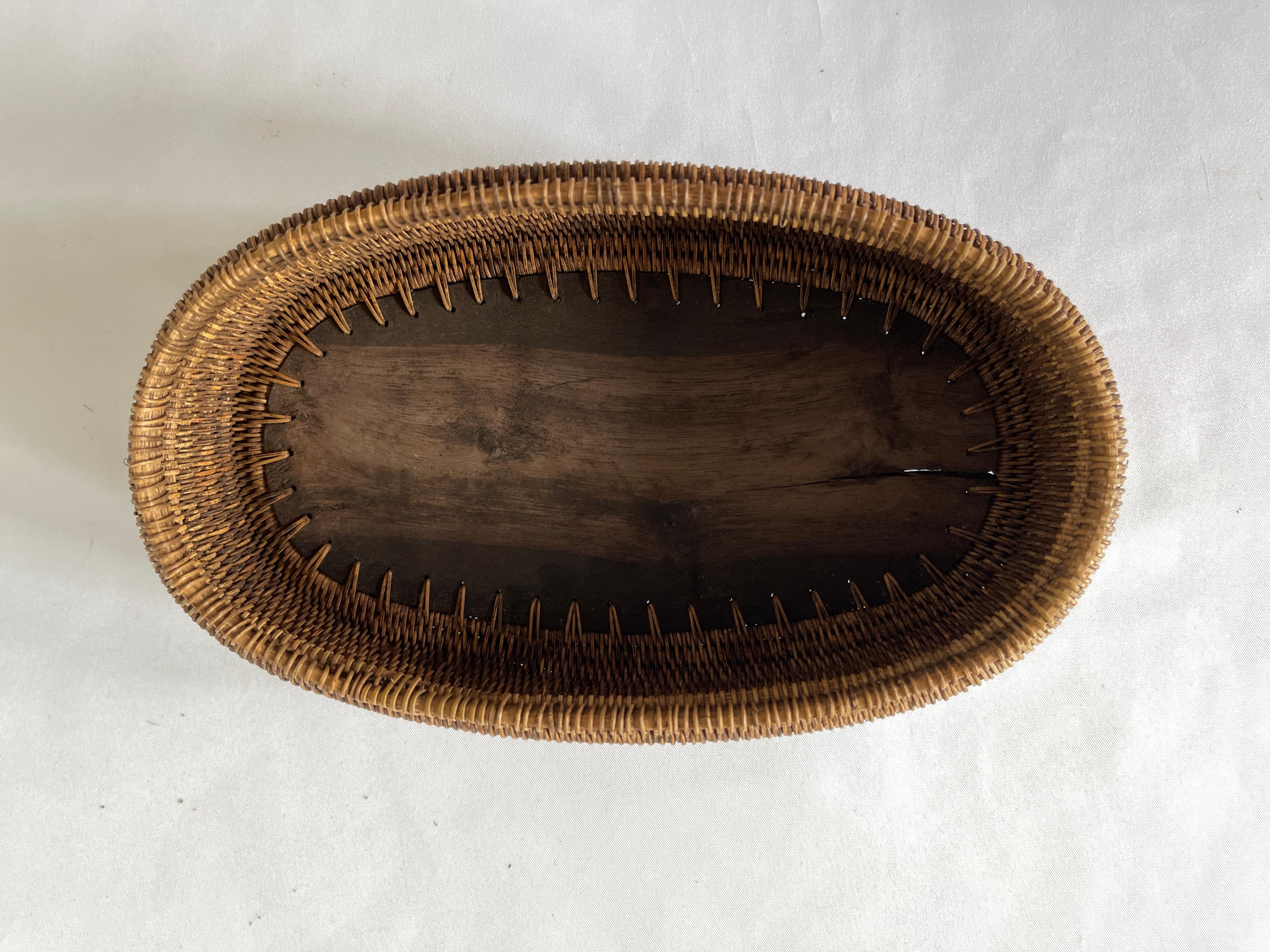 Hand Woven Oval Reed Basket with Carved Wooden Crawfish Lid 2