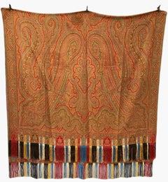 Hand Woven Paisley Kashmir Shawl with Long Fringe, Napoleon III
