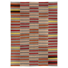 Hand-Woven Persian Mazandaran Stripe Rug by Nasiri, Wool, Iran