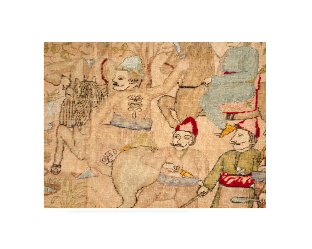 Hand Woven Pictorial Turkish Pure Silk Carpet In Good Condition For Sale In New York, NY