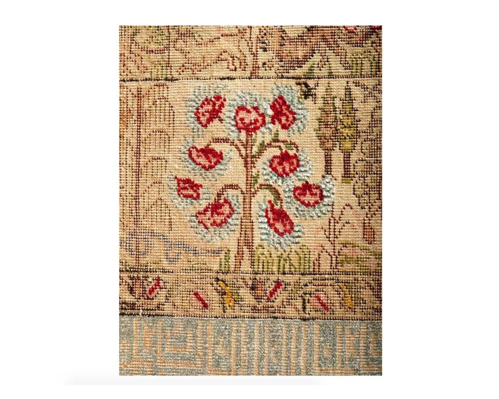 Hand Woven Pictorial Turkish Pure Silk Carpet For Sale 1