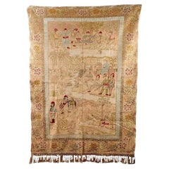 Antique Hand Woven Pictorial Turkish Pure Silk Carpet