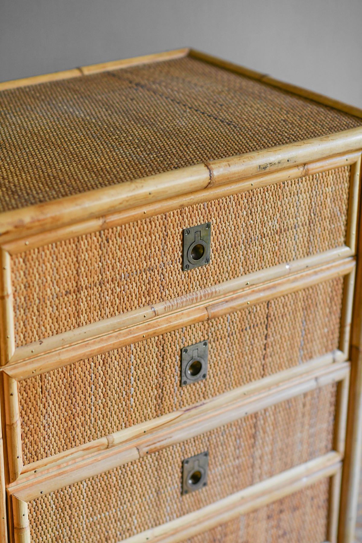 Italian Hand-woven rattan and bamboo sideboard, 1970 For Sale