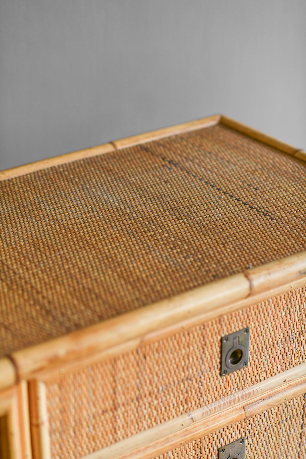Hand-woven rattan and bamboo sideboard, 1970 In Good Condition For Sale In Roma, RM