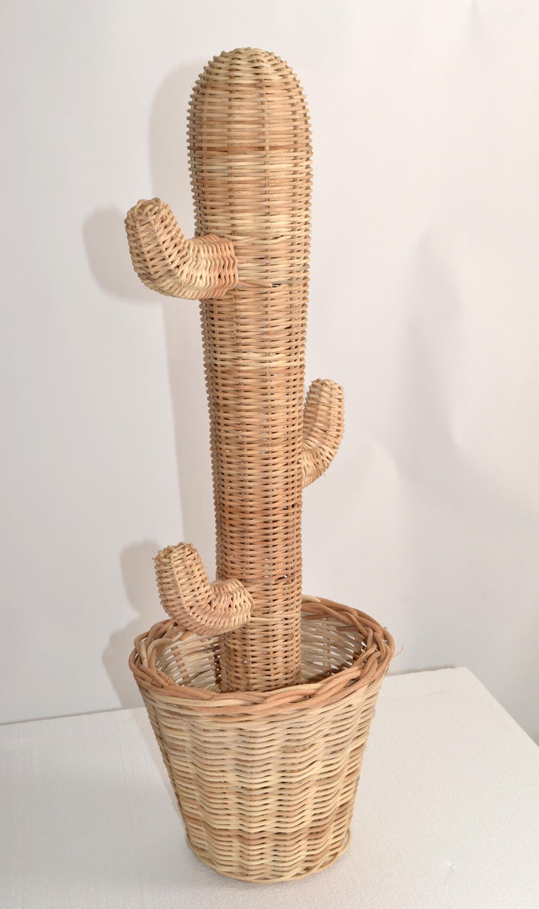 Hand-Woven Rattan Cactus Pot Sculpture 1970 Bohemian Mario Lopez Torres  Style For Sale at 1stDibs | mario cactus, cactus mario, cactus rattan