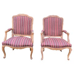 Vintage Hand Woven Rattan Cane Lounge Chairs from the 1980's Louis XVI Style