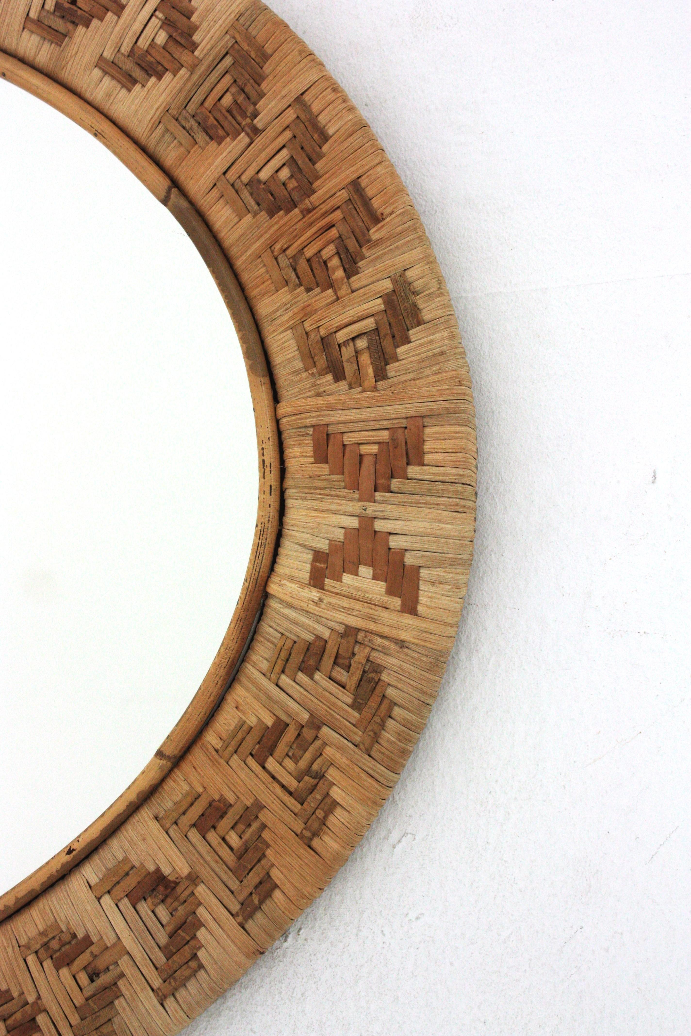 Spanish Rattan Wicker Hand Woven Oval Mirror, 1960s For Sale 1