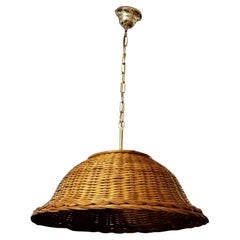 Hand Woven Rattan Wicker Pendant Chandelier, Italy, 1960s