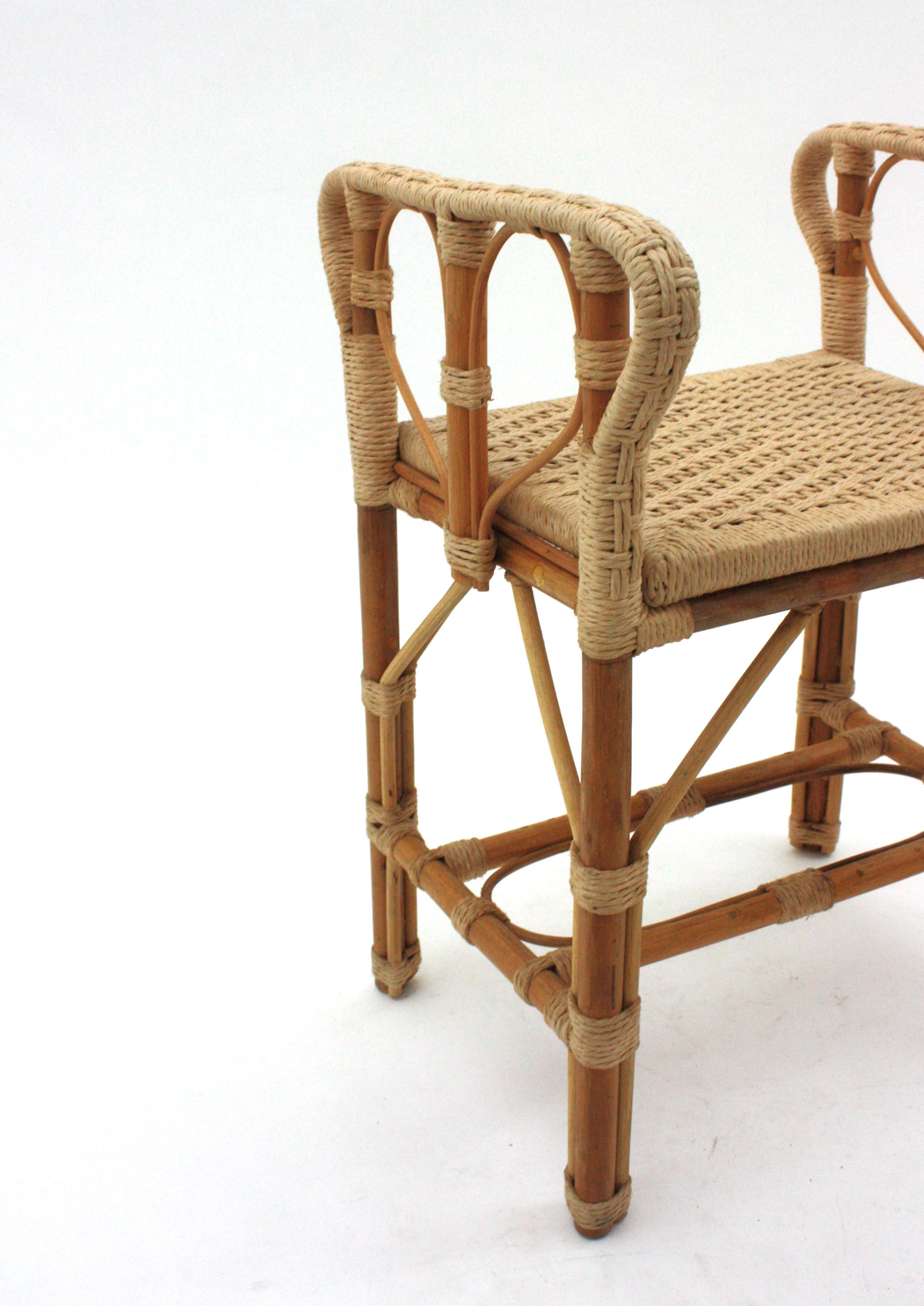 Hand Woven Rope Rattan Stool or Side Table,  Spain, 1960s For Sale 3