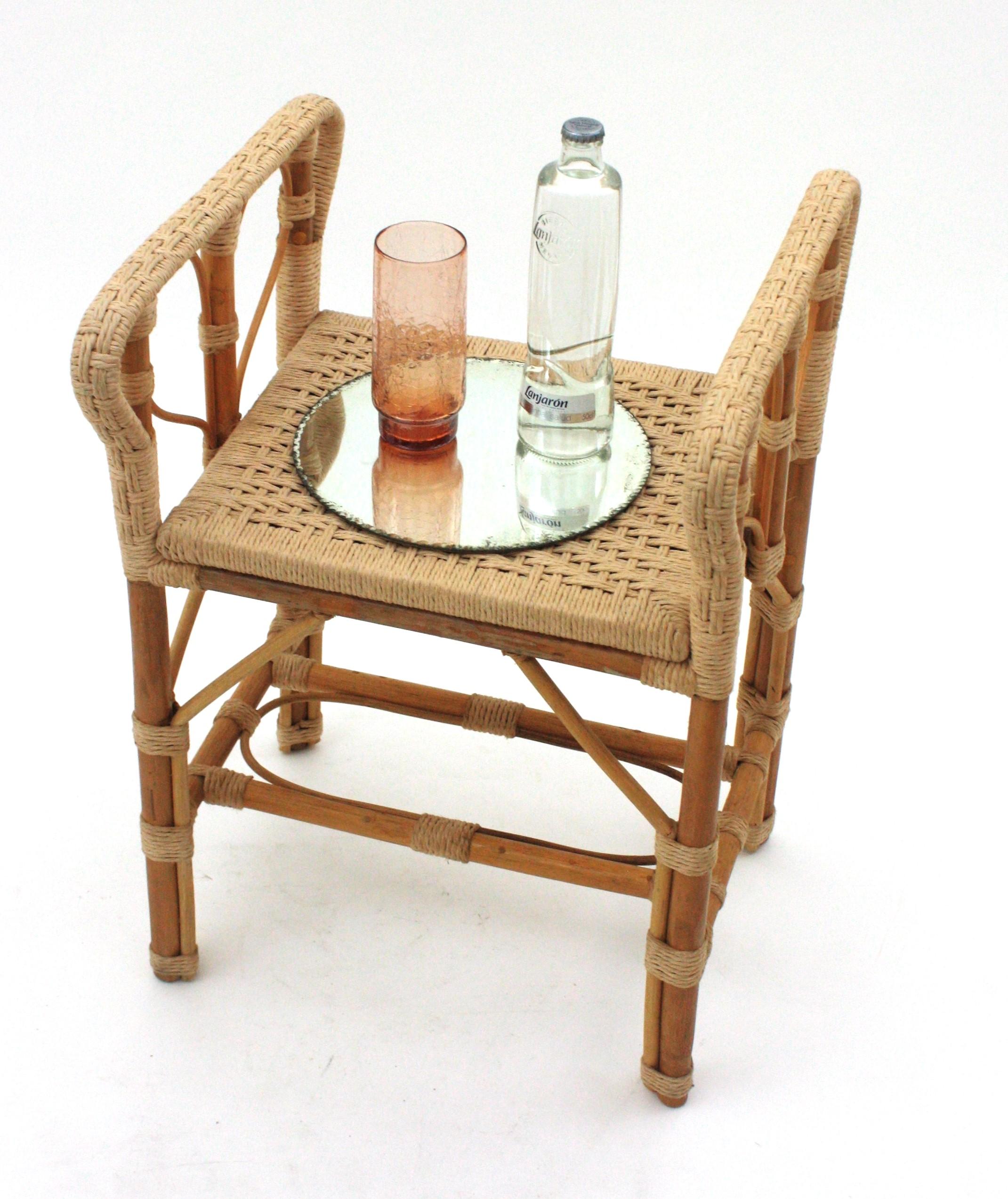 Hand Woven Rope Rattan Stool or Side Table,  Spain, 1960s For Sale 4