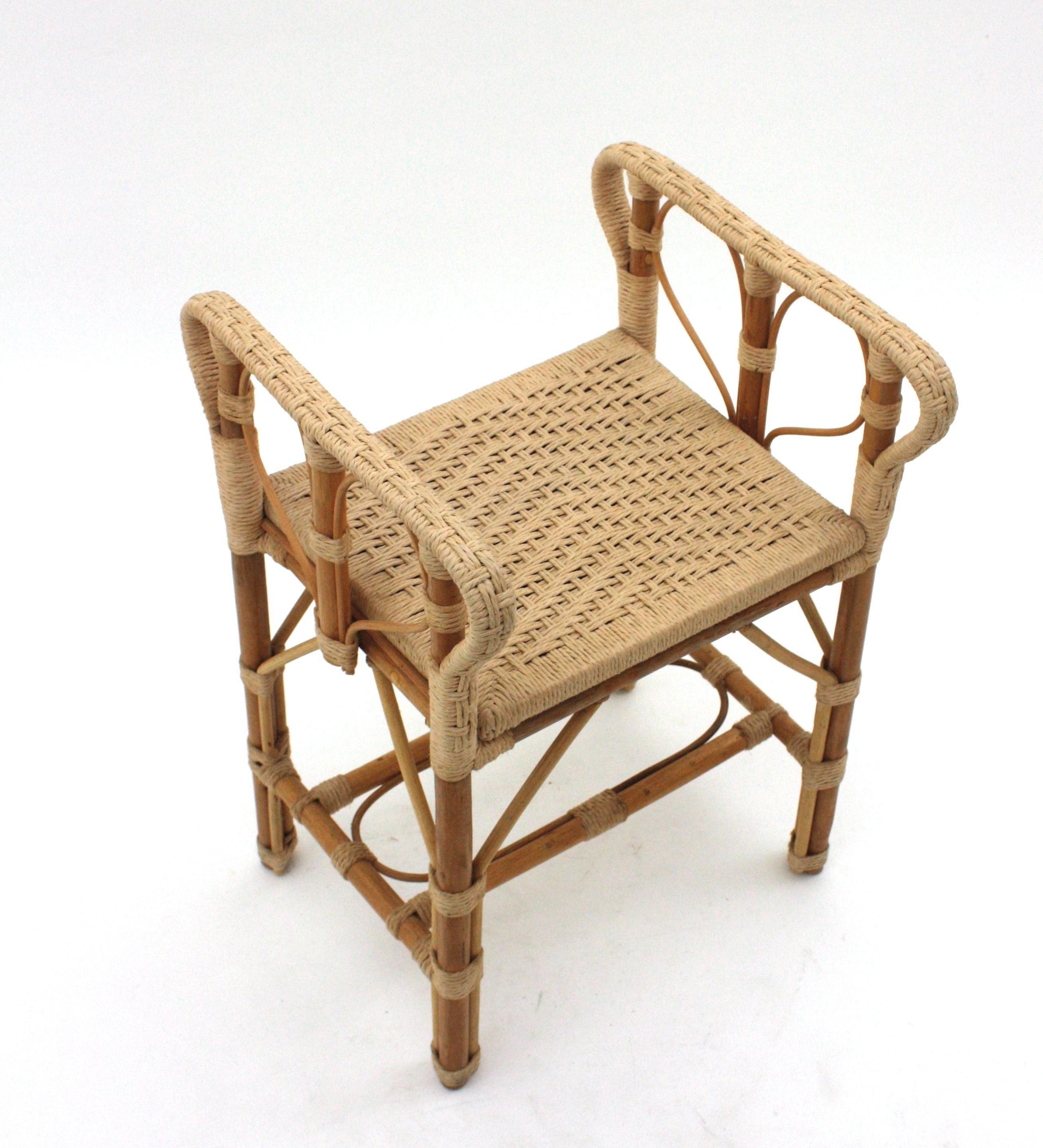 Hand Woven Rope Rattan Stool or Side Table,  Spain, 1960s For Sale 6