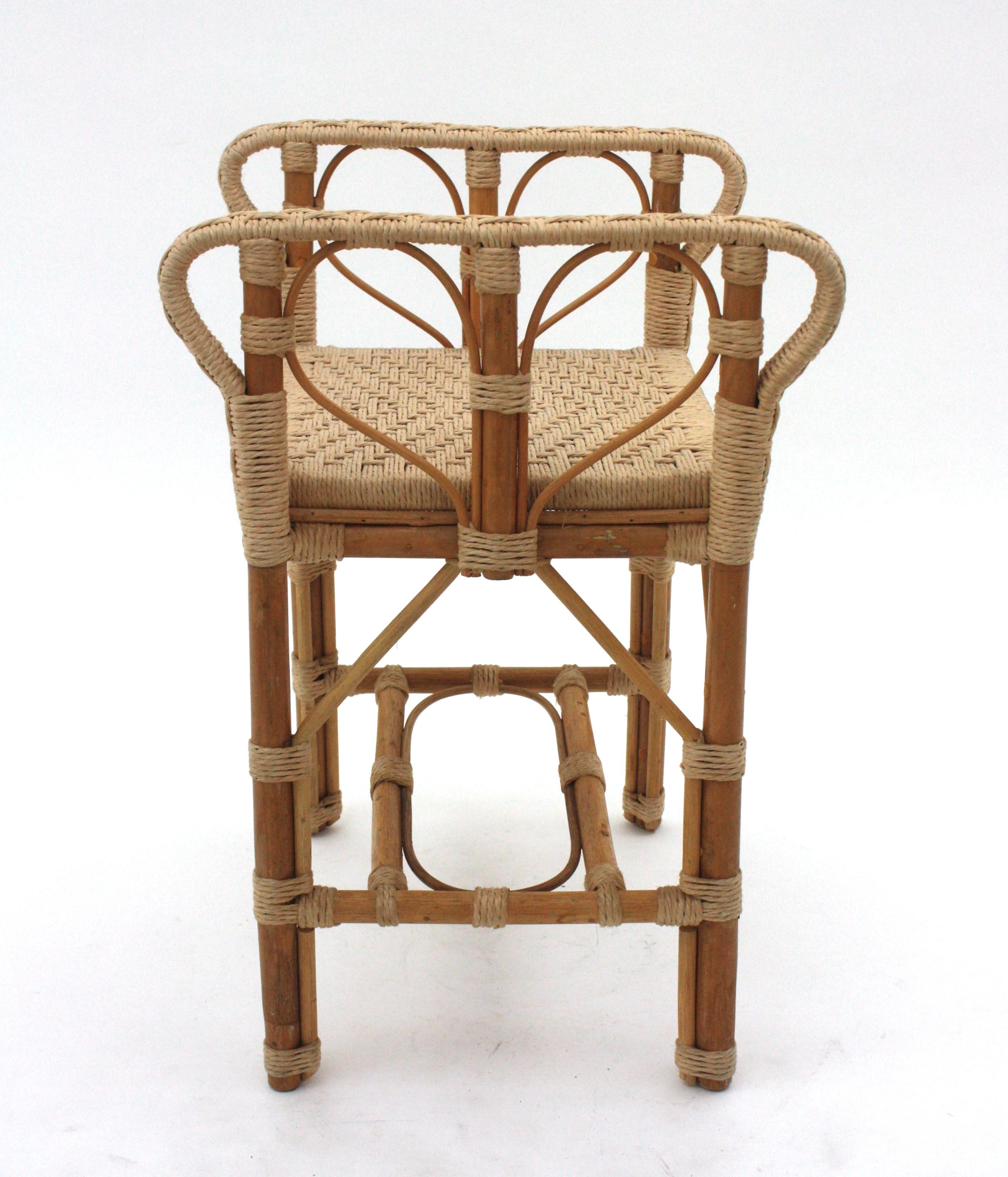 Hand Woven Rope Rattan Stool or Side Table,  Spain, 1960s For Sale 7