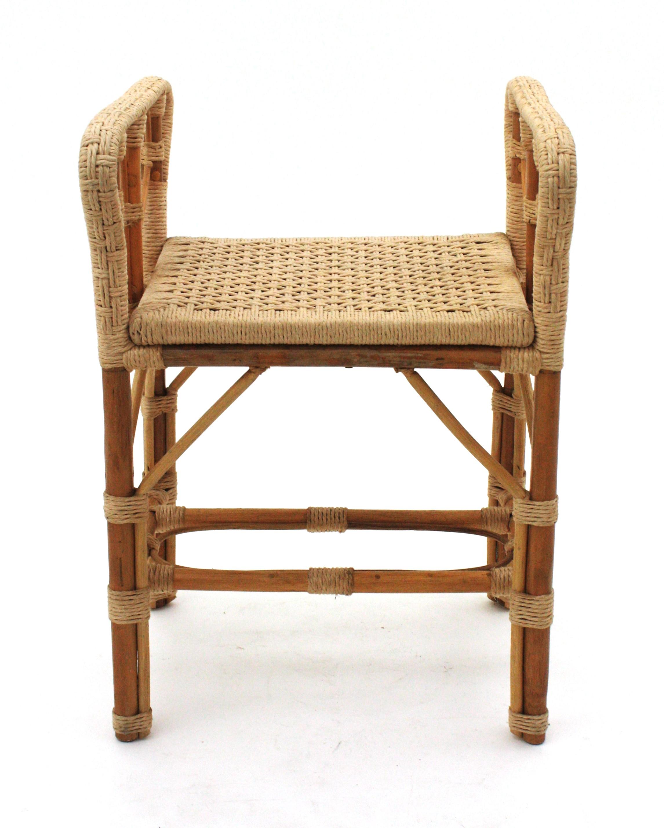 Hand Woven Rope Rattan Stool or Side Table,  Spain, 1960s For Sale 8