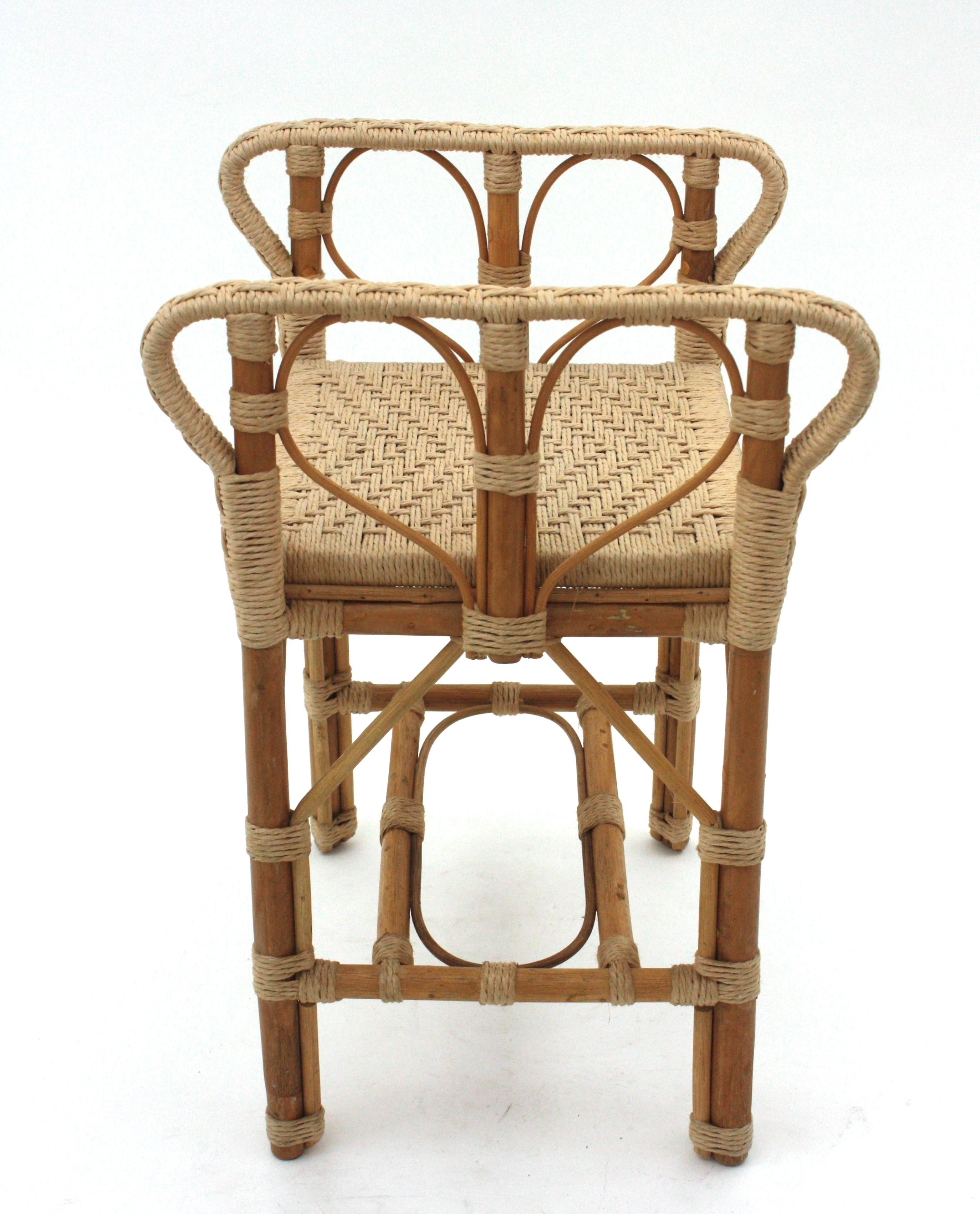 Spanish Hand Woven Rope Rattan Stool or Side Table,  Spain, 1960s For Sale