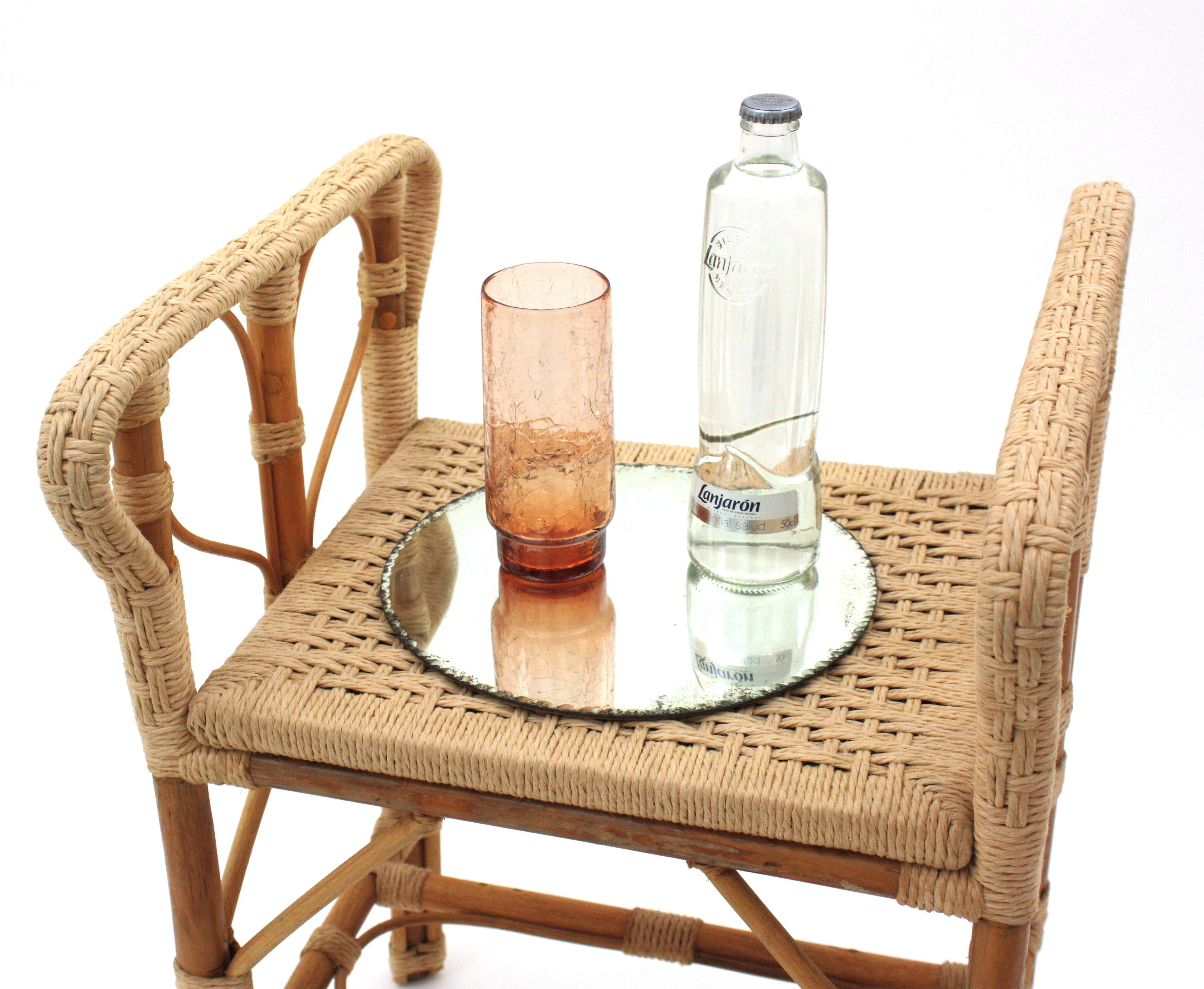 Hand Woven Rope Rattan Stool or Side Table,  Spain, 1960s For Sale 1