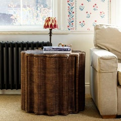 Ruby Scalloped Wicker Side Table with Hidden Storage - Teak Finish