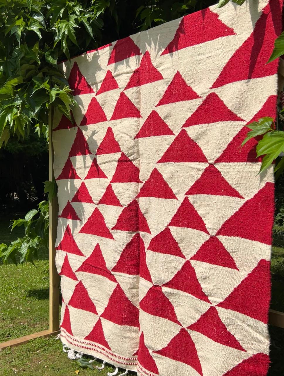 Handgewebter Teppich, 100 % Wolle, rot. Einzigartiges Stück. im Angebot 1
